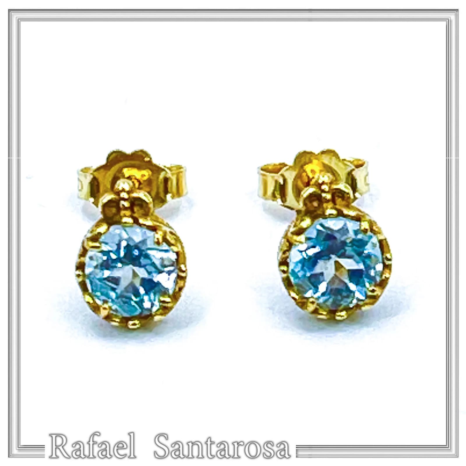 Solid gold 18k Stud Earrings with Natural Topaz, Amethyst, Garnet or Peridot — Earrings from Rafael Santarosa Fine Jewelry