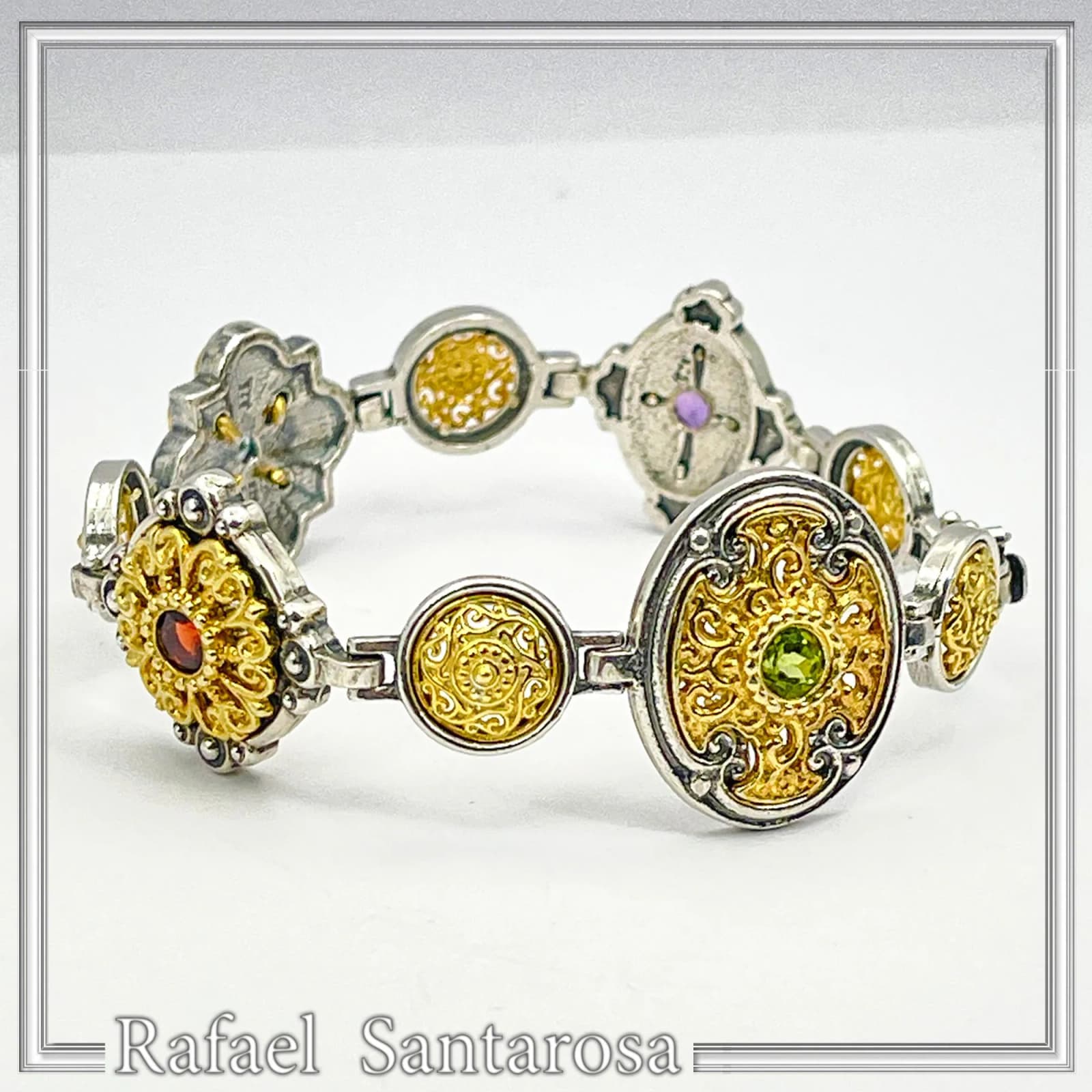 Byzantine Style Natural Gemstones Beaded Bracelet: Oxidized & 18K Gold-Filled Sterling Silver — Bracelets from Rafael Santarosa Fine Jewelry