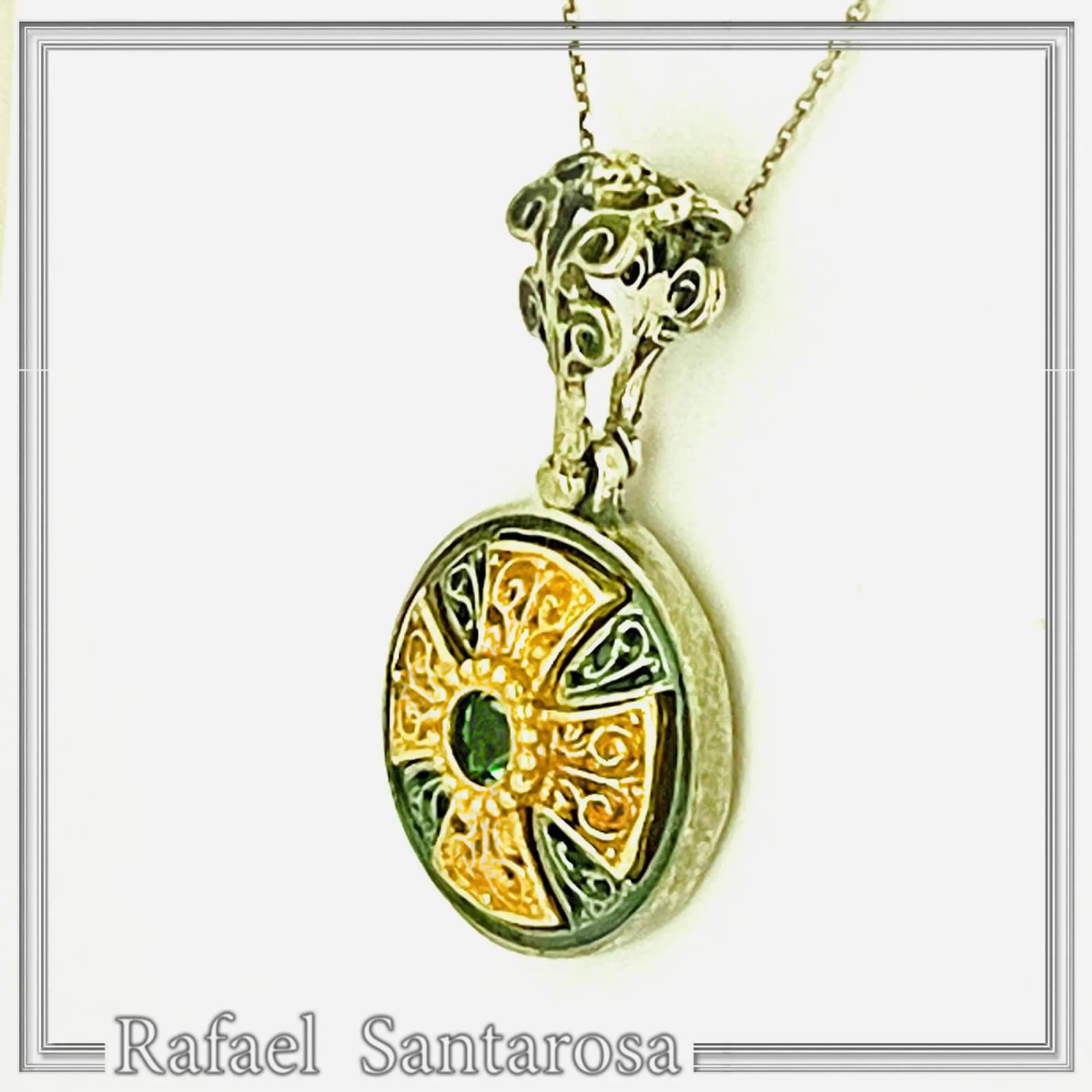 Natural Sky-Blue Topaz Cross Pendant: Sterling Silver 18K Gold Filled Byzantine Filigree — Necklaces from Rafael Santarosa Fine Jewelry