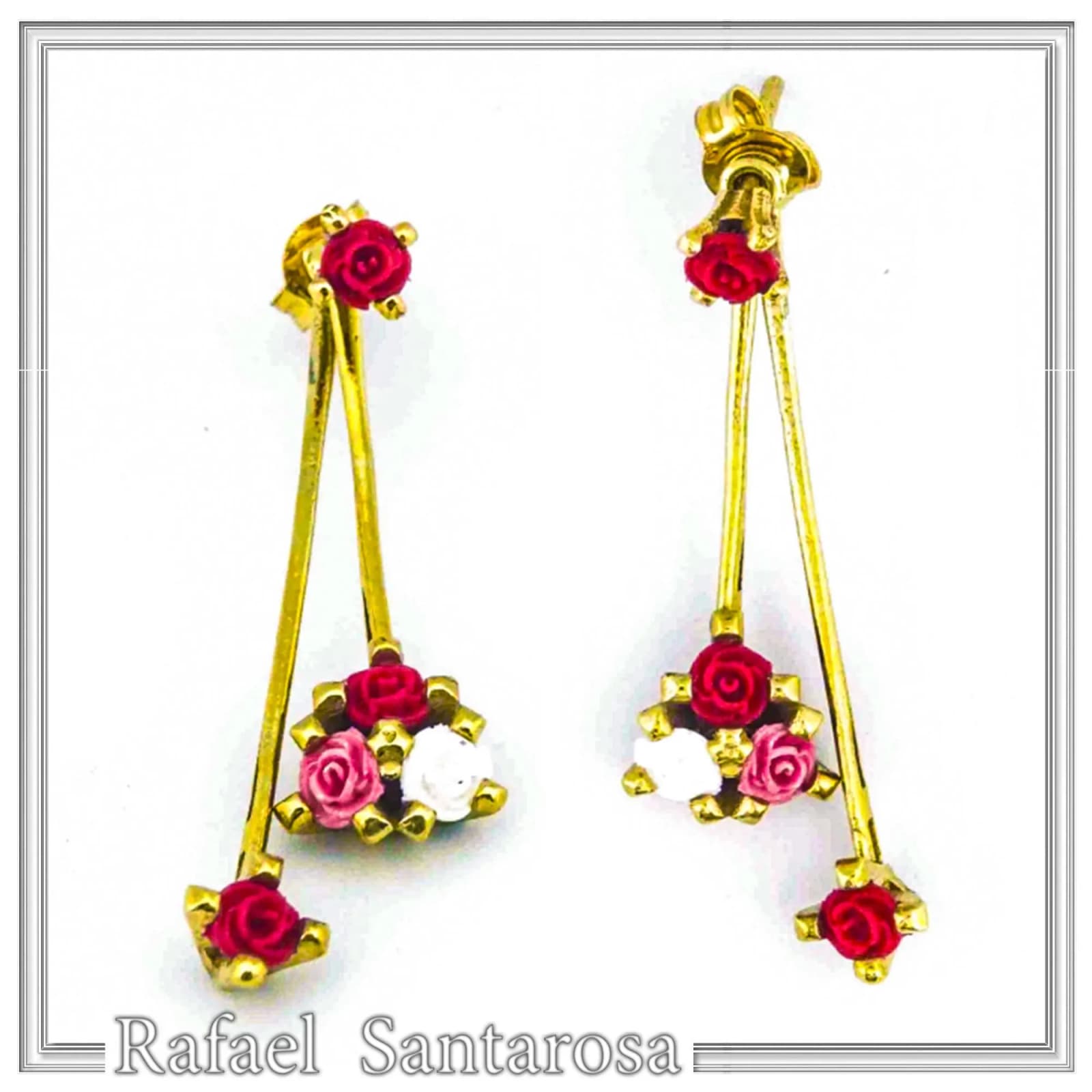Red Rose Dangle Earrings: 18K Gold Filled Sterling Silver Floral Bouquet — Earrings from Rafael Santarosa Fine Jewelry