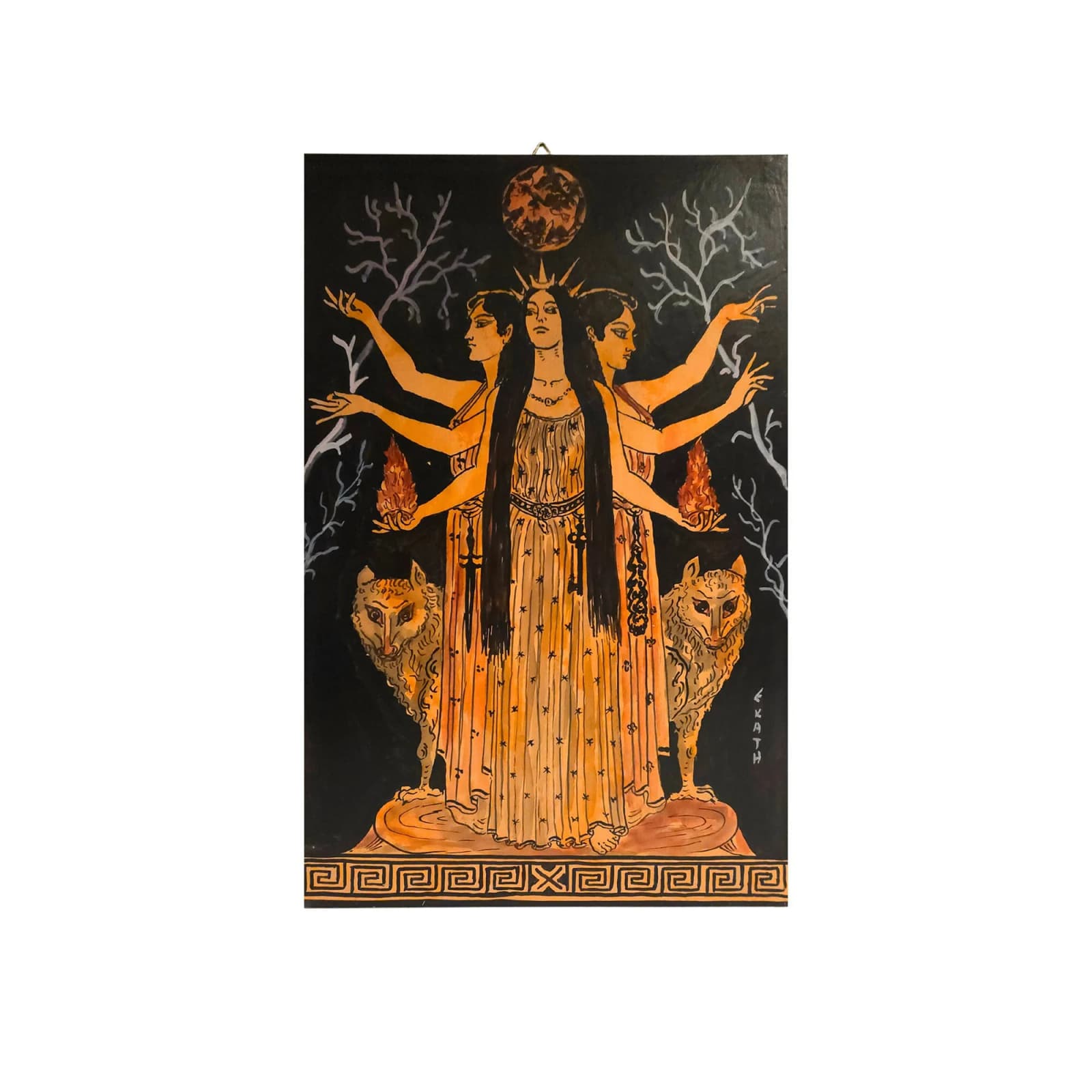 Hecate Goddess Painting on Wood Handmade Ancient Greek Mythology — Paintings from WoodMuse Art
