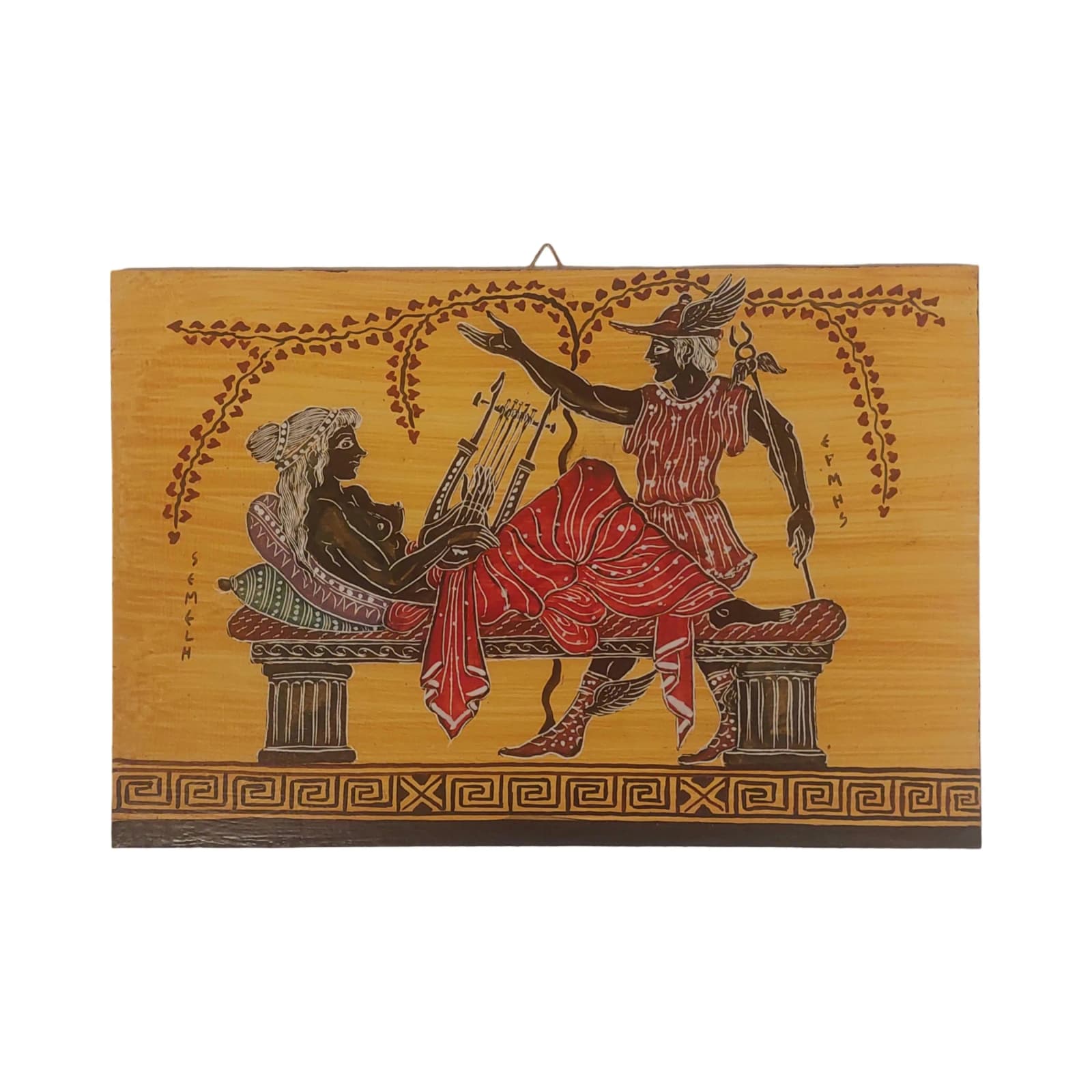 Hermes And Semele Greek Mythology Wall Art Red Figure Style Painting MDF Panel — Paintings from WoodMuse Art