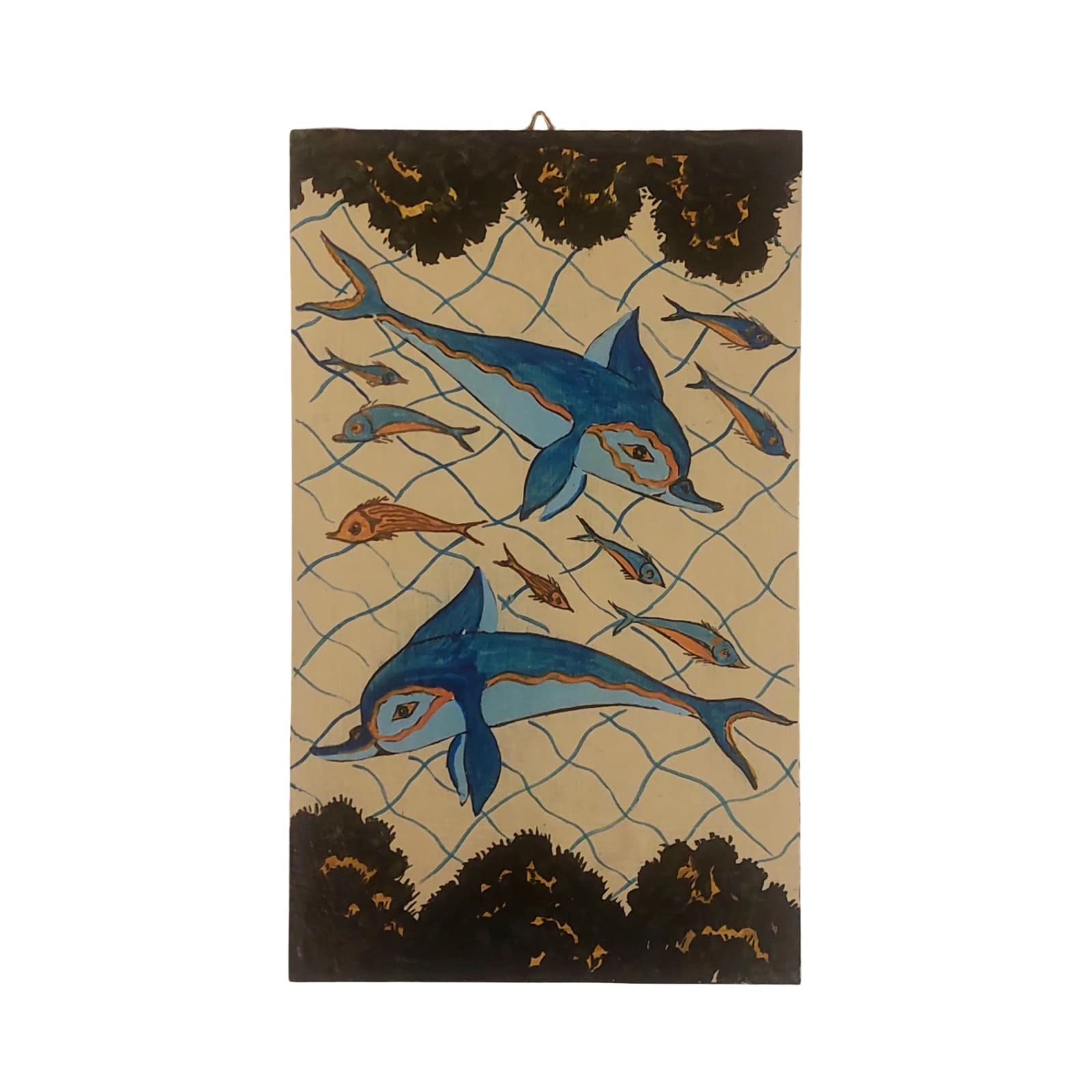 Minoan Dolphins Fresco Wall Art Aegean Style Painting Wooden Panel — Paintings from WoodMuse Art