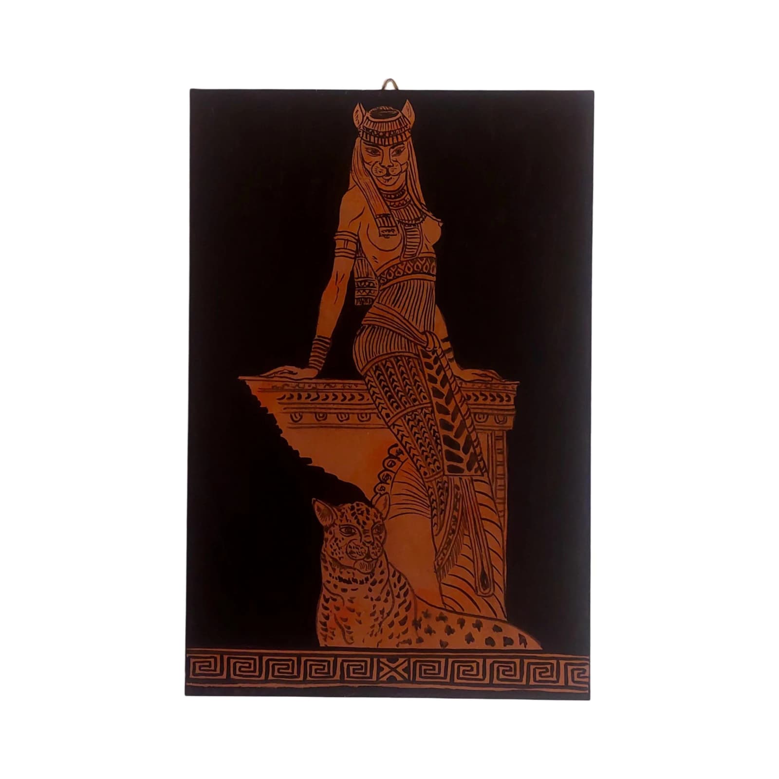 Bastet Goddess Painting on Wood Panel Handmade Ancient Egypt Mythology — Paintings from WoodMuse Art