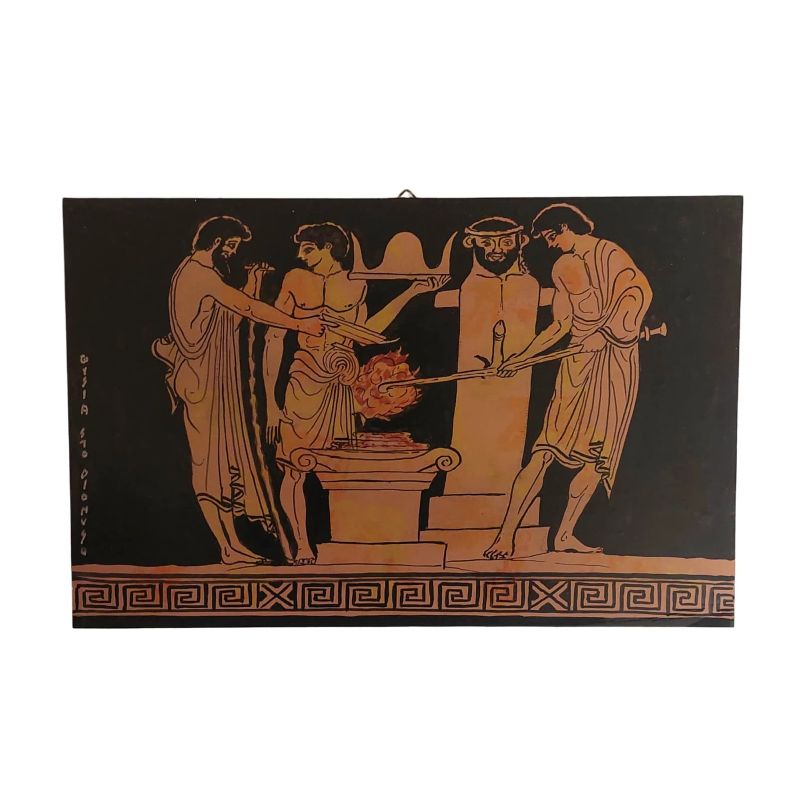 Ancient Greek Dionysus Ritual Painting Wall Art Sacrificial Scene On Wood Panel — Paintings from WoodMuse Art