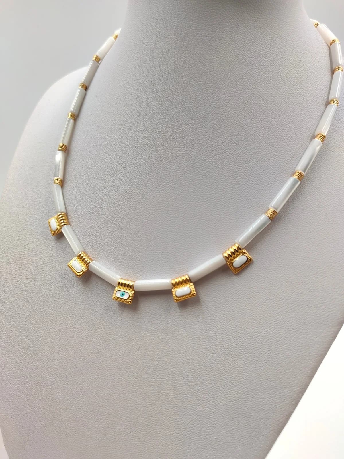 Necklace with Mother-of-Pearl and Gold-Plated Enamel Details by Magis Handmade Jewels