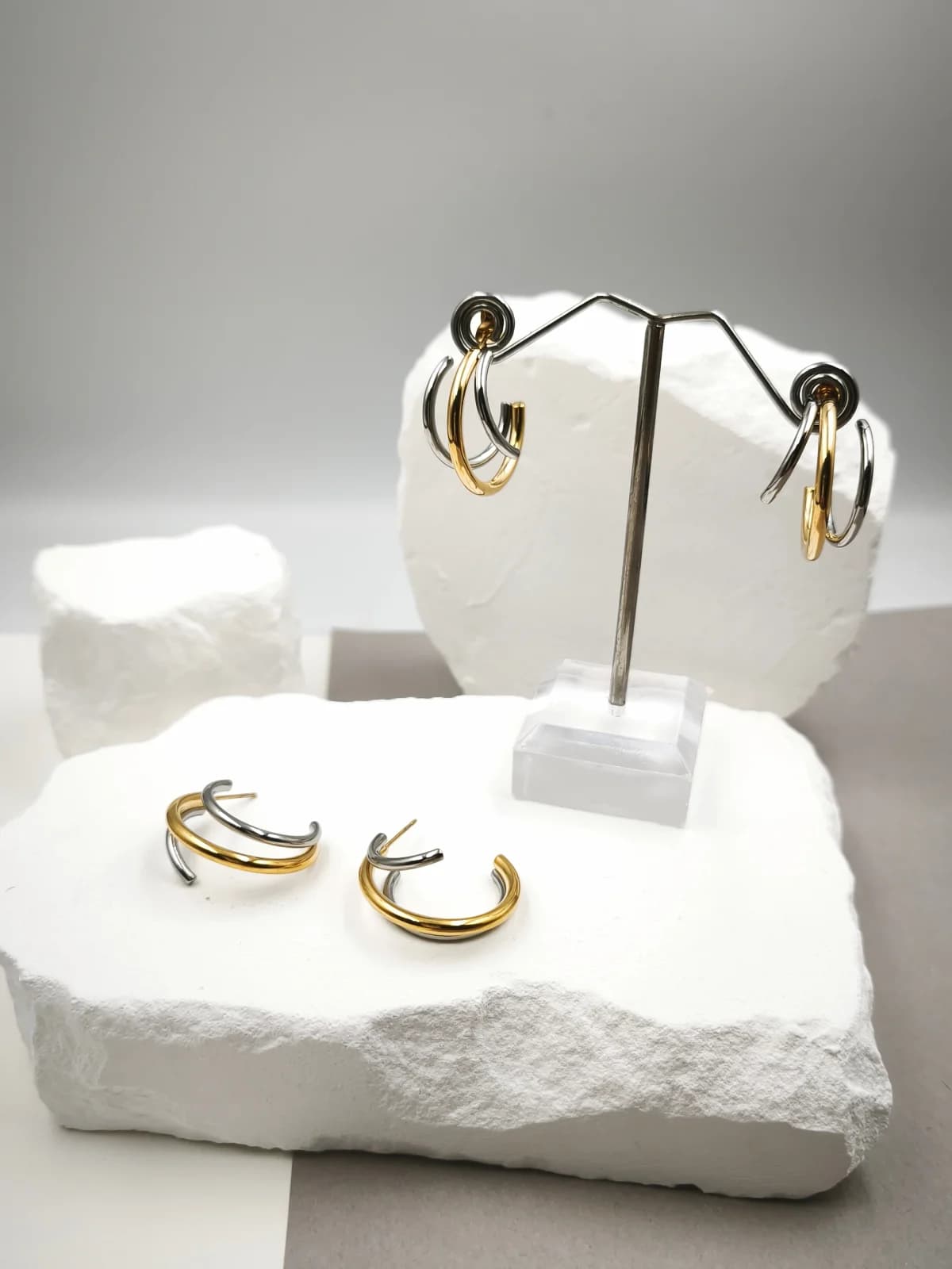Stainless Steel Two-Tone Hoop Earrings by Magis Handmade Jewels