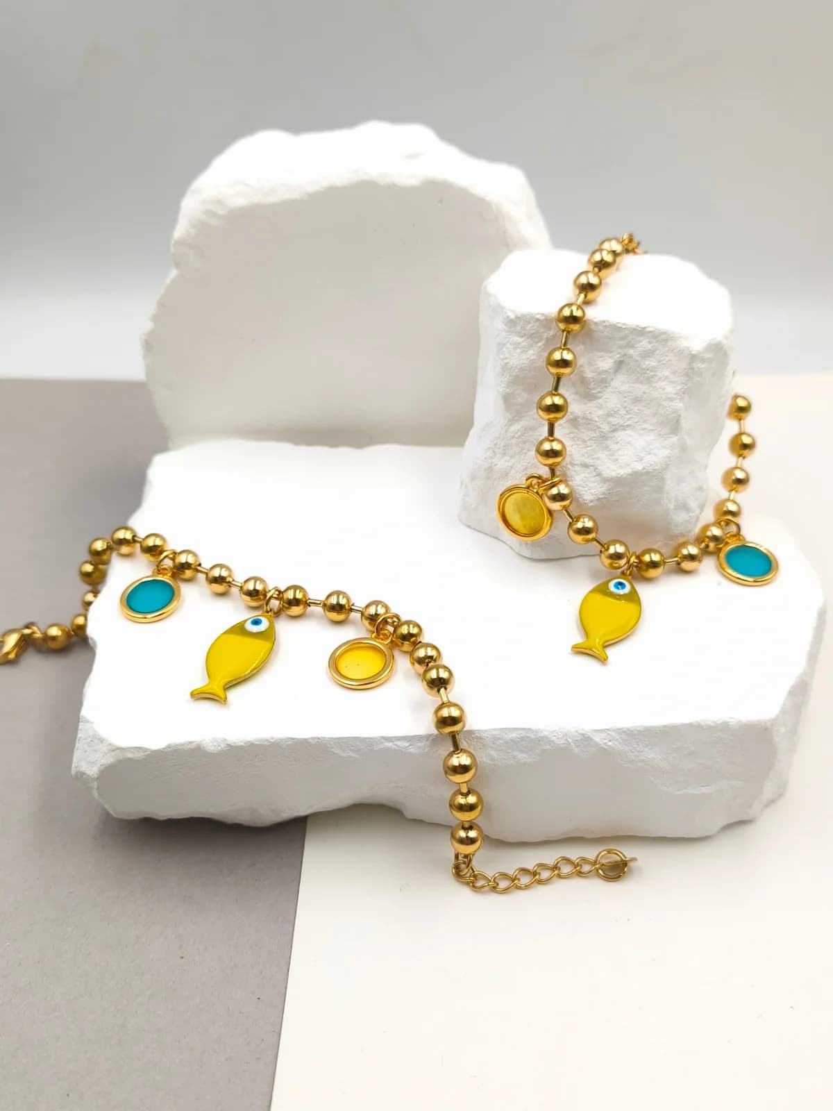 Stainless Steel Bracelet with Gold-Plated Details and Enamel by Magis Handmade Jewels