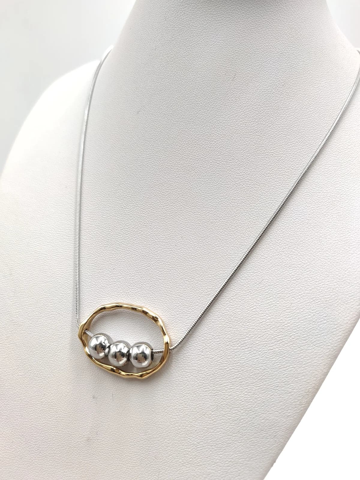 Stainless Steel Two-Tone Necklace with Beads by Magis Handmade Jewels