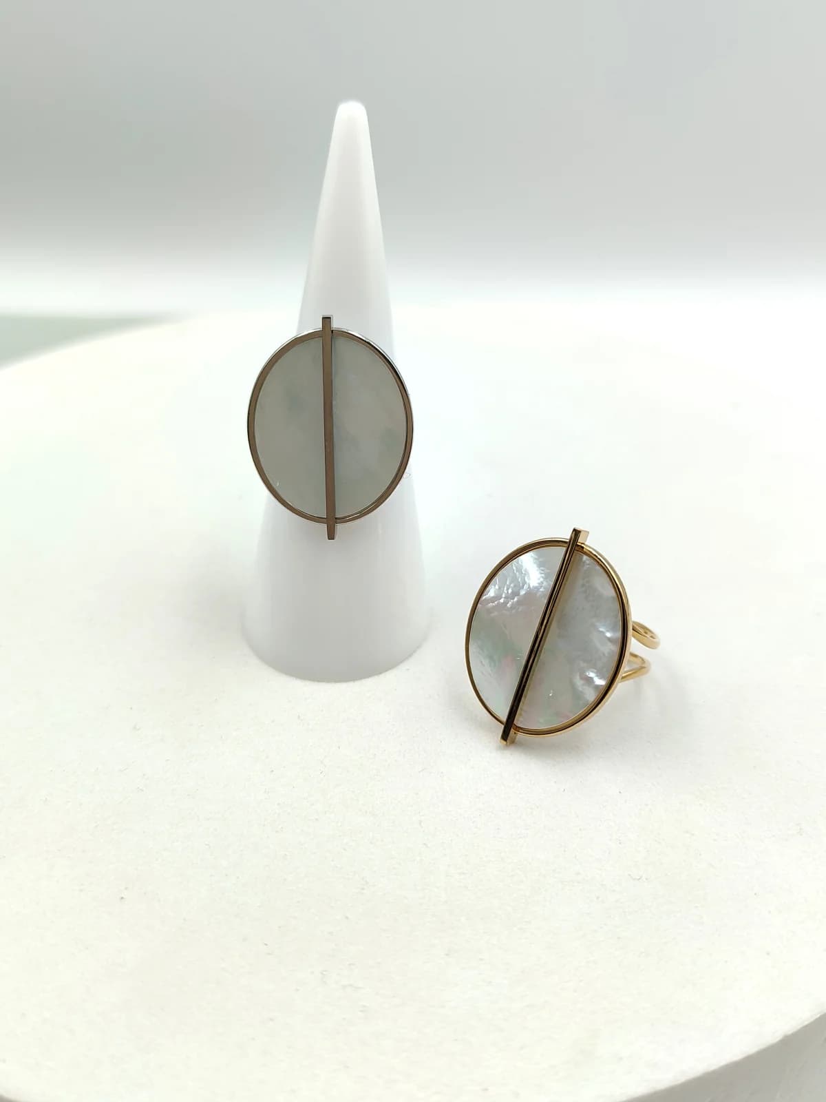 Stainless Steel Oval Ring with Mother-of-Pearl by Magis Handmade Jewels