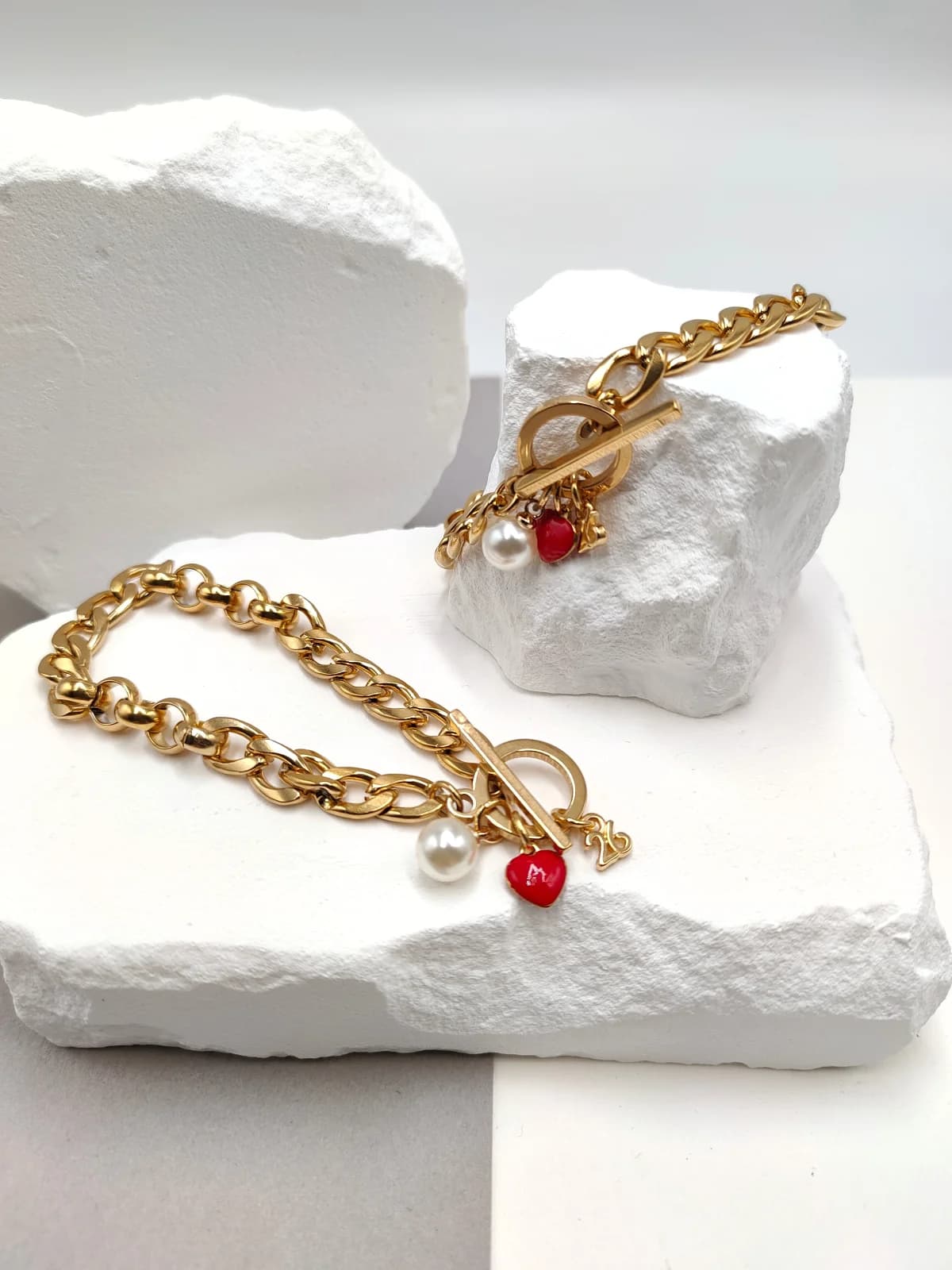 Stainless Steel Lucky Charm Bracelet with Pearl and Heart by Magis Handmade Jewels