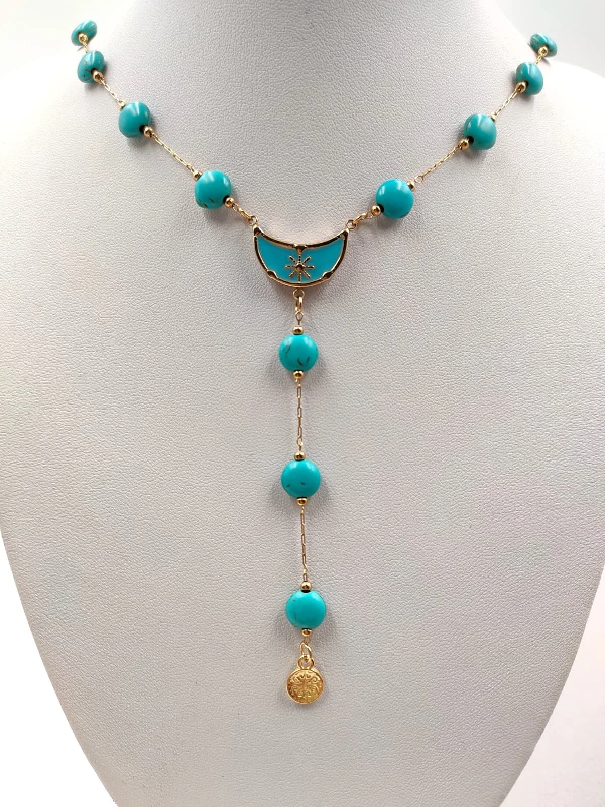 Stainless Steel Rosary Necklace with Howlite by Magis Handmade Jewels