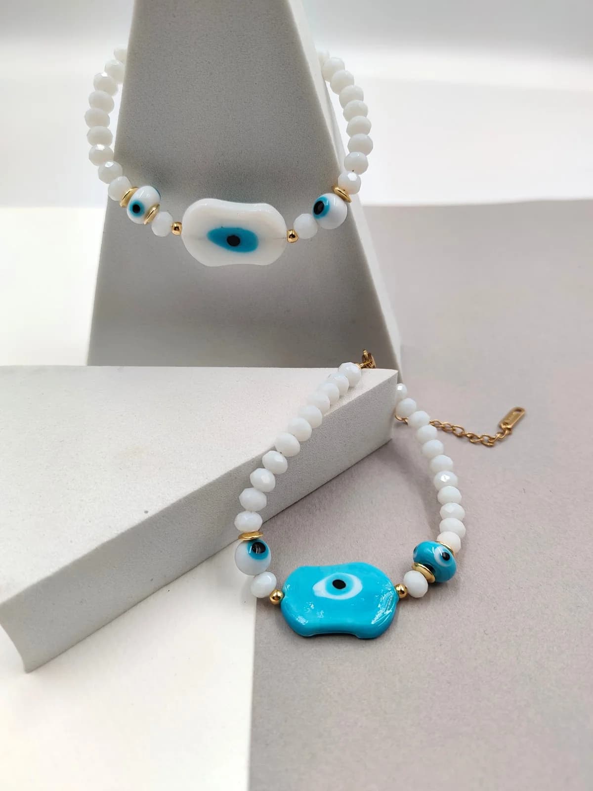Bracelet with Crystals and Glass Beads with Evil Eyes by Magis Handmade Jewels