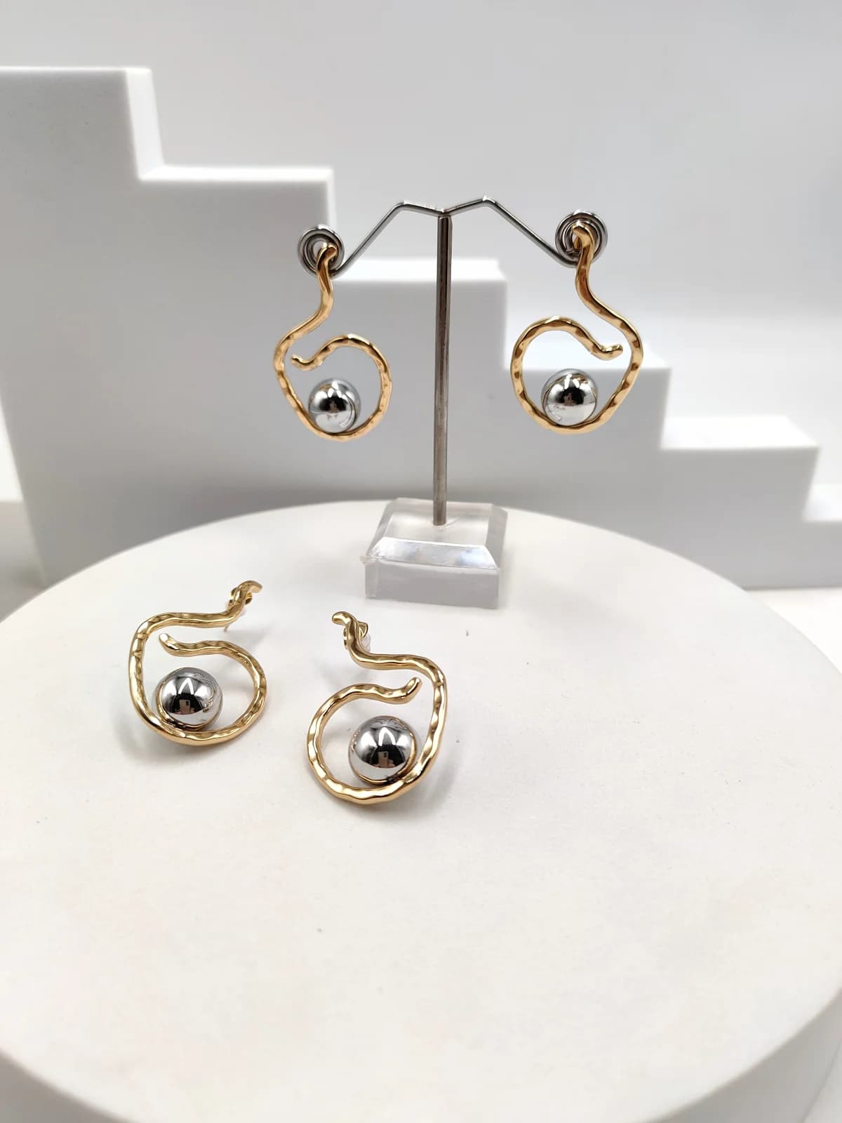 Stainless Steel Two-Tone Earrings by Magis Handmade Jewels