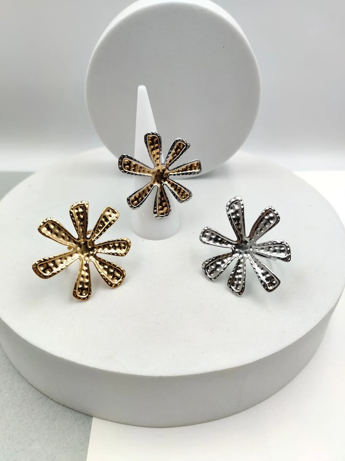 Stainless Steel Ring with Embossed Flower by Magis Handmade Jewels
