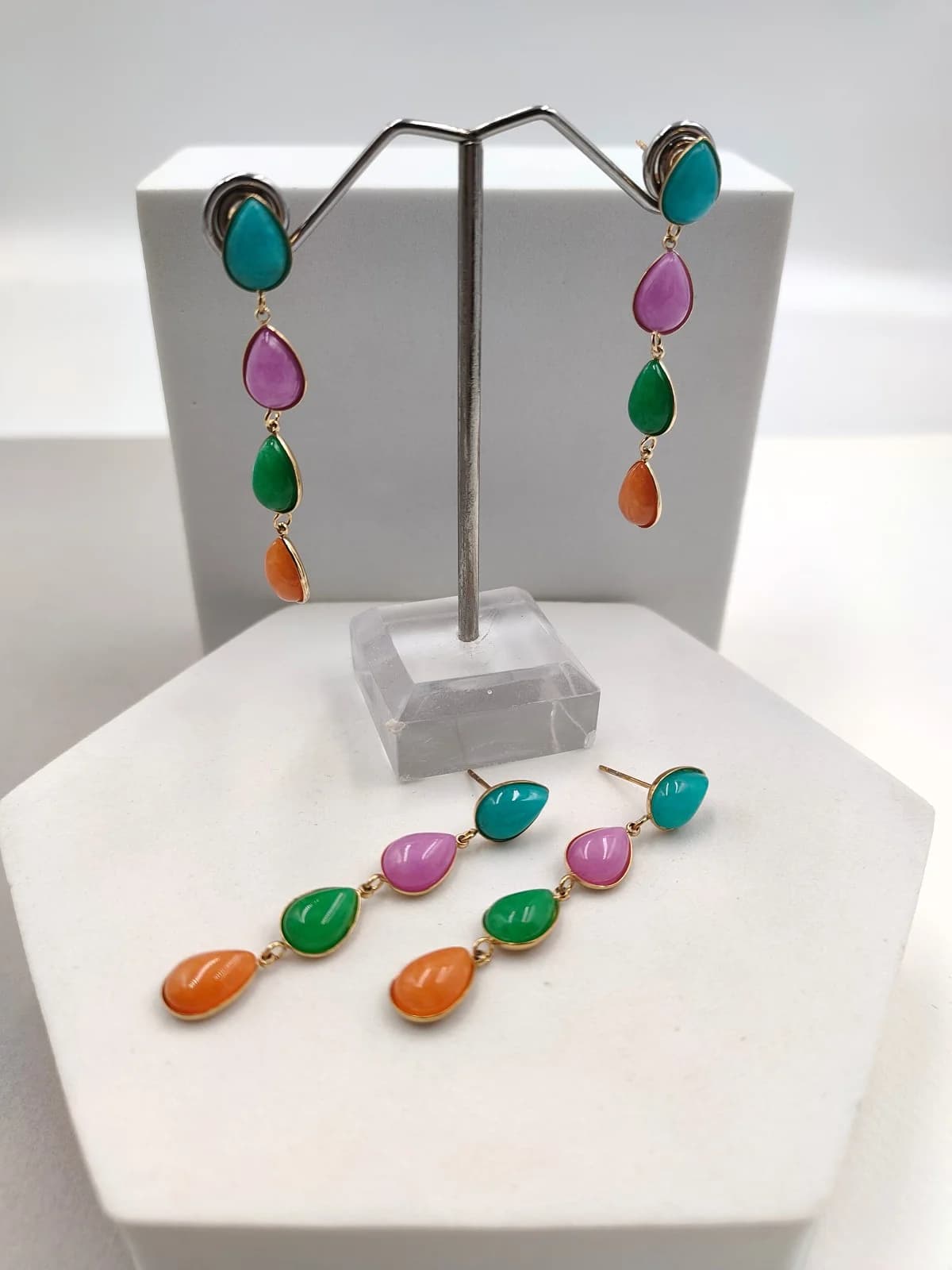 Stainless Steel Earrings with Nephrite Jade Stones by Magis Handmade Jewels