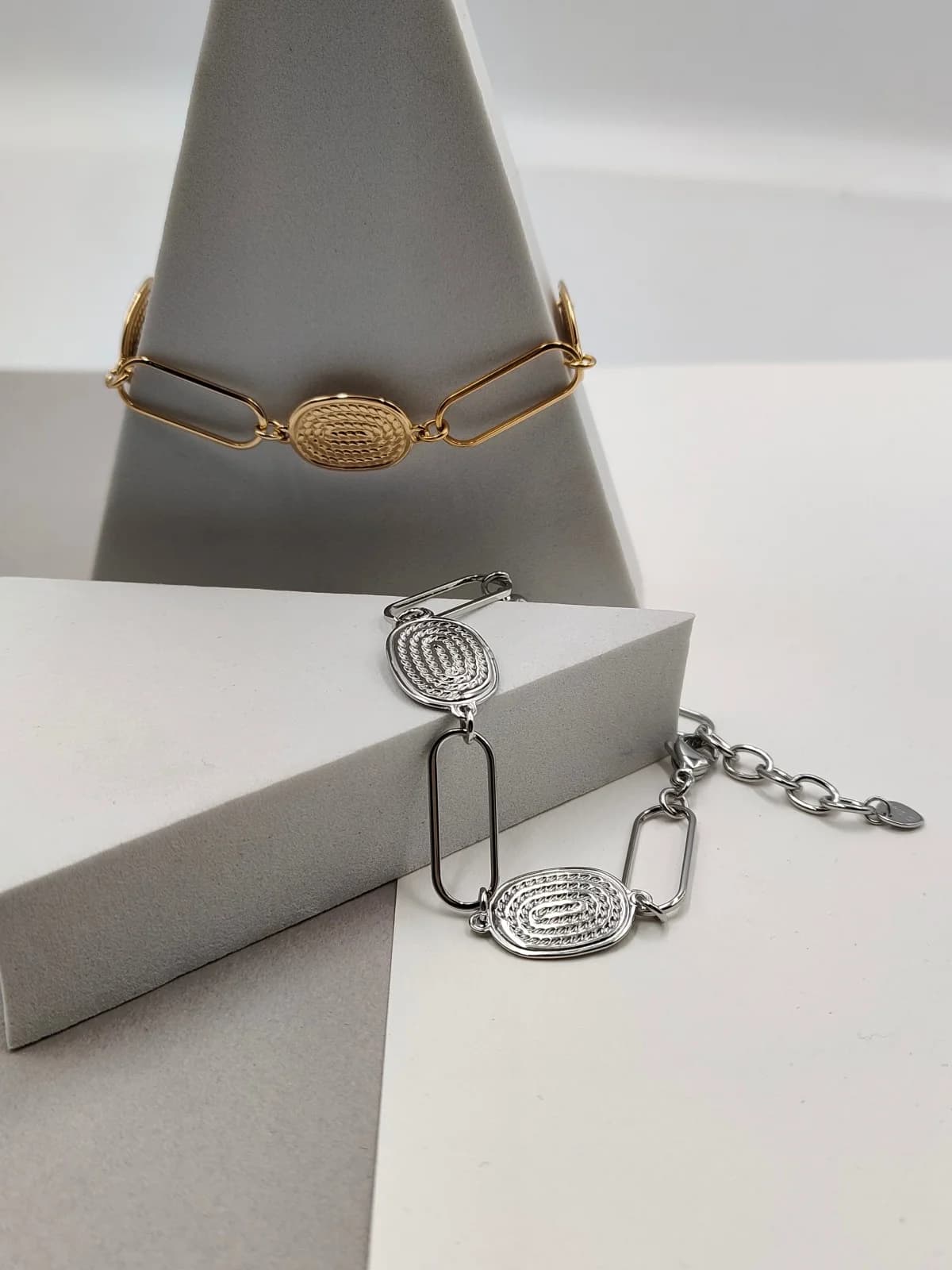 Stainless Steel Bracelet with Embossed and Openwork Hoops by Magis Handmade Jewels