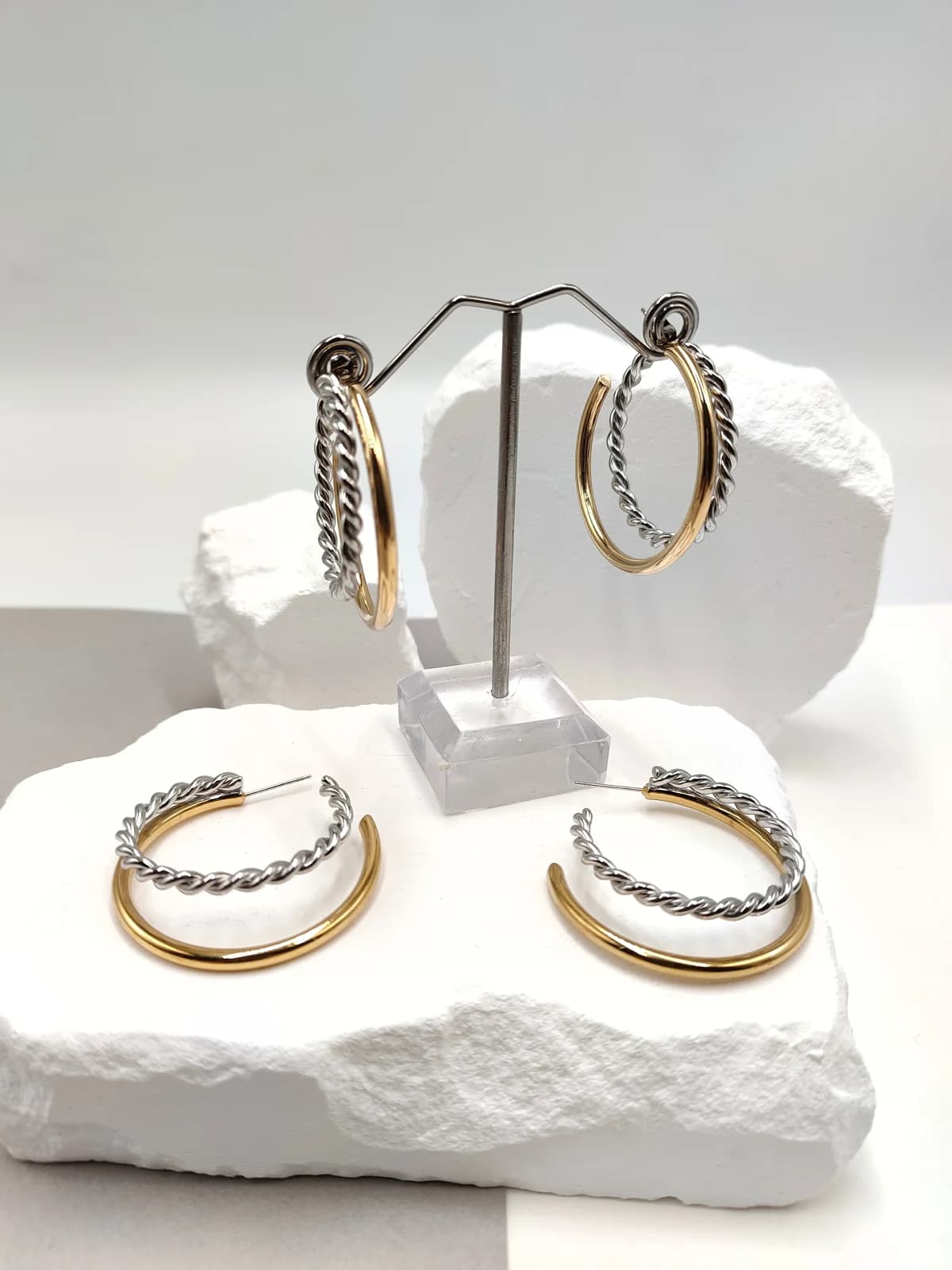 Stainless Steel Two-Tone Hoop Earrings by Magis Handmade Jewels