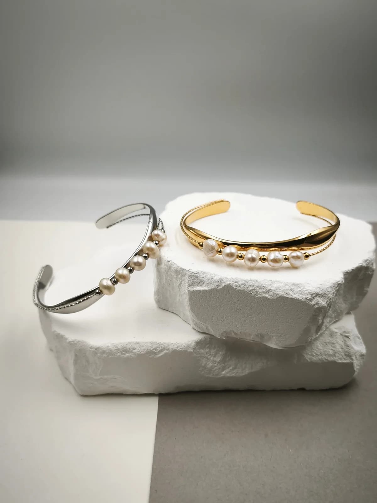 Stainless Steel Double Bracelet with Cultured Pearls by Magis Handmade Jewels