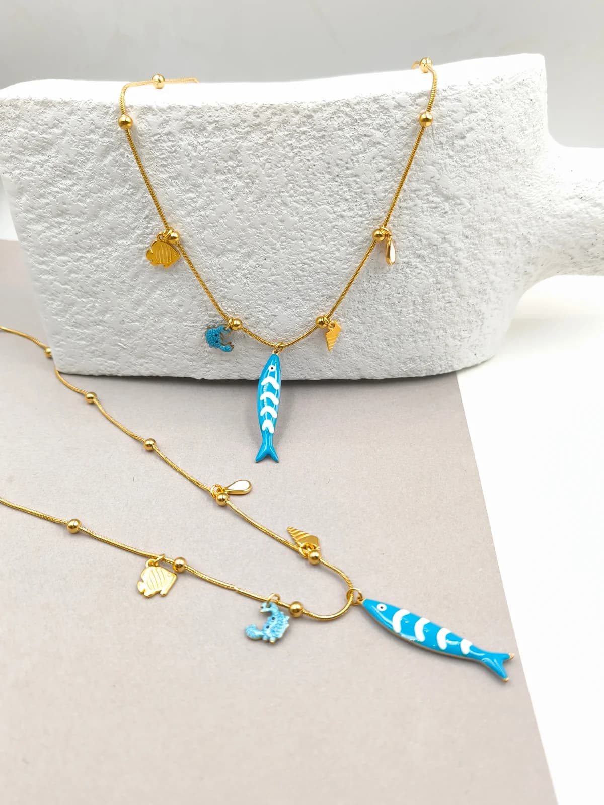 Stainless Steel Necklace with Gold-Plated Details and Enamel by Magis Handmade Jewels