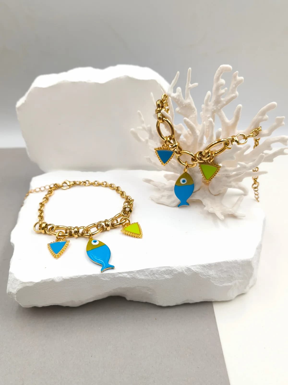 Stainless Steel Bracelet with Gold-Plated Details and Enamel by Magis Handmade Jewels