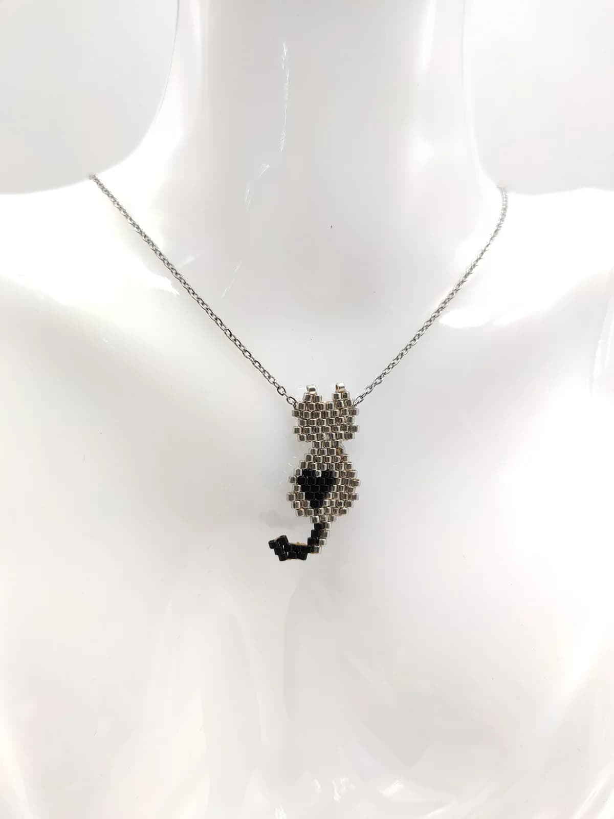 Stainless Steel Necklace with Miyuki Beads and Cat by Magis Handmade Jewels