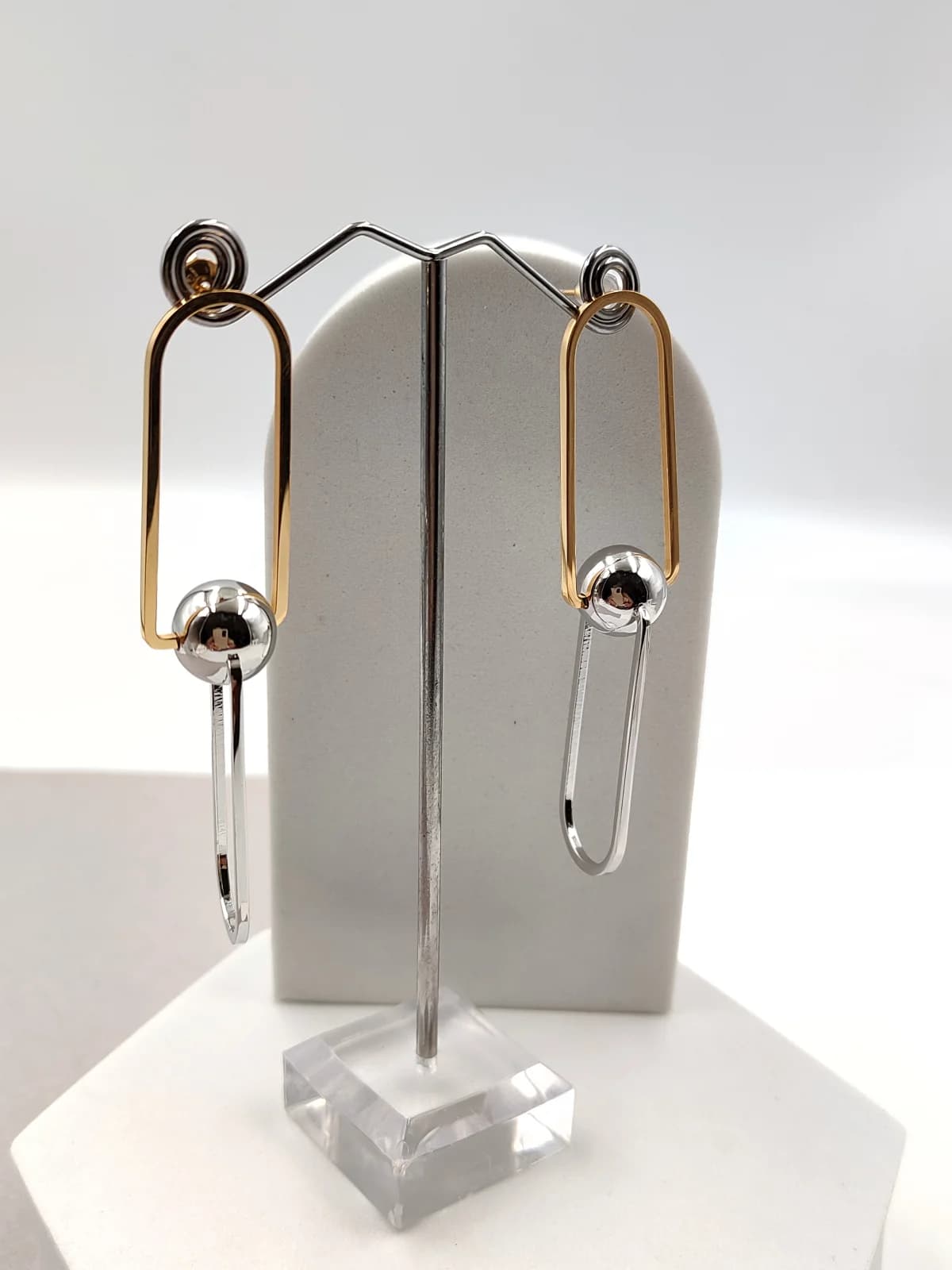 Stainless Steel Two-Tone Earrings with Bead by Magis Handmade Jewels