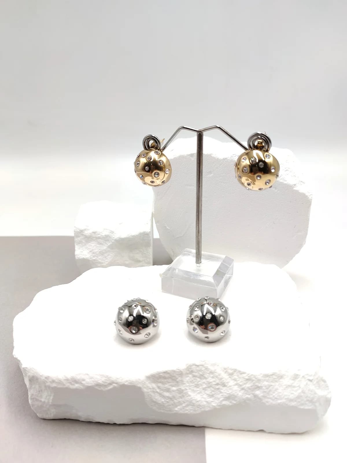 Stainless Steel Domed Earrings with Crystals by Magis Handmade Jewels