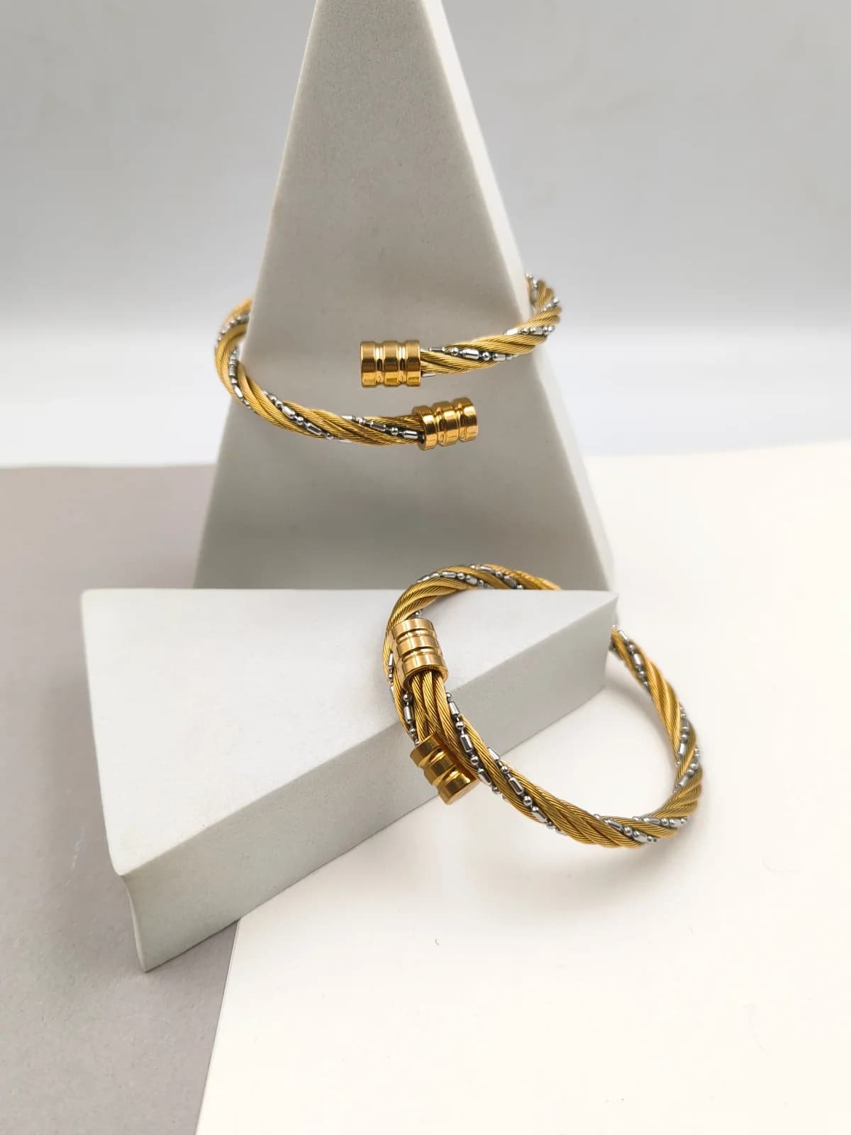 Stainless Steel Two-Tone Embossed Bracelet by Magis Handmade Jewels