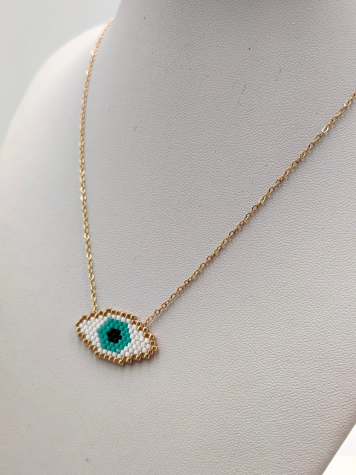 Stainless Steel Necklace with Miyuki Beads and Evil Eye by Magis Handmade Jewels