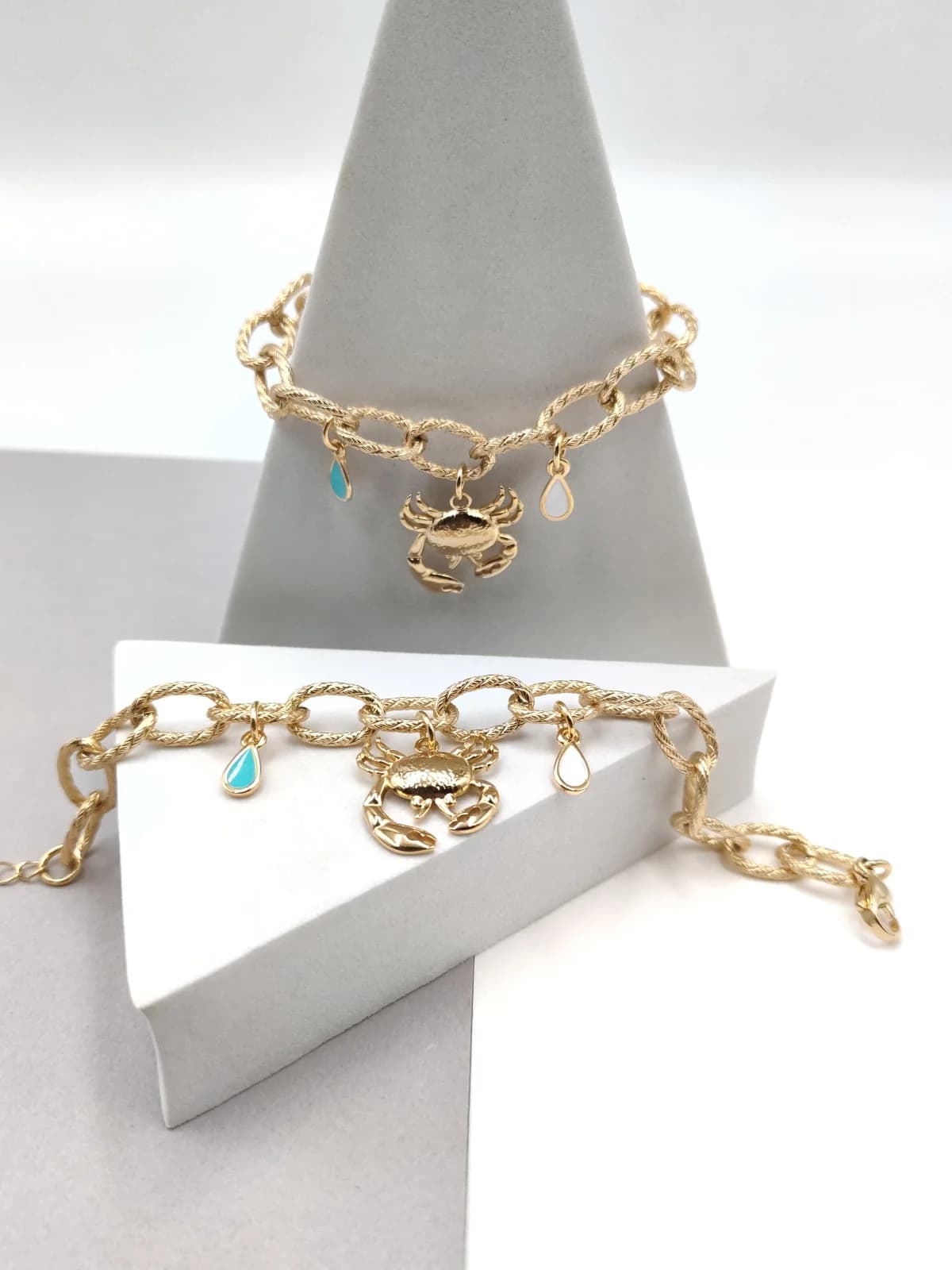 Stainless Steel Bracelet with Gold-Plated Details and Enamel by Magis Handmade Jewels