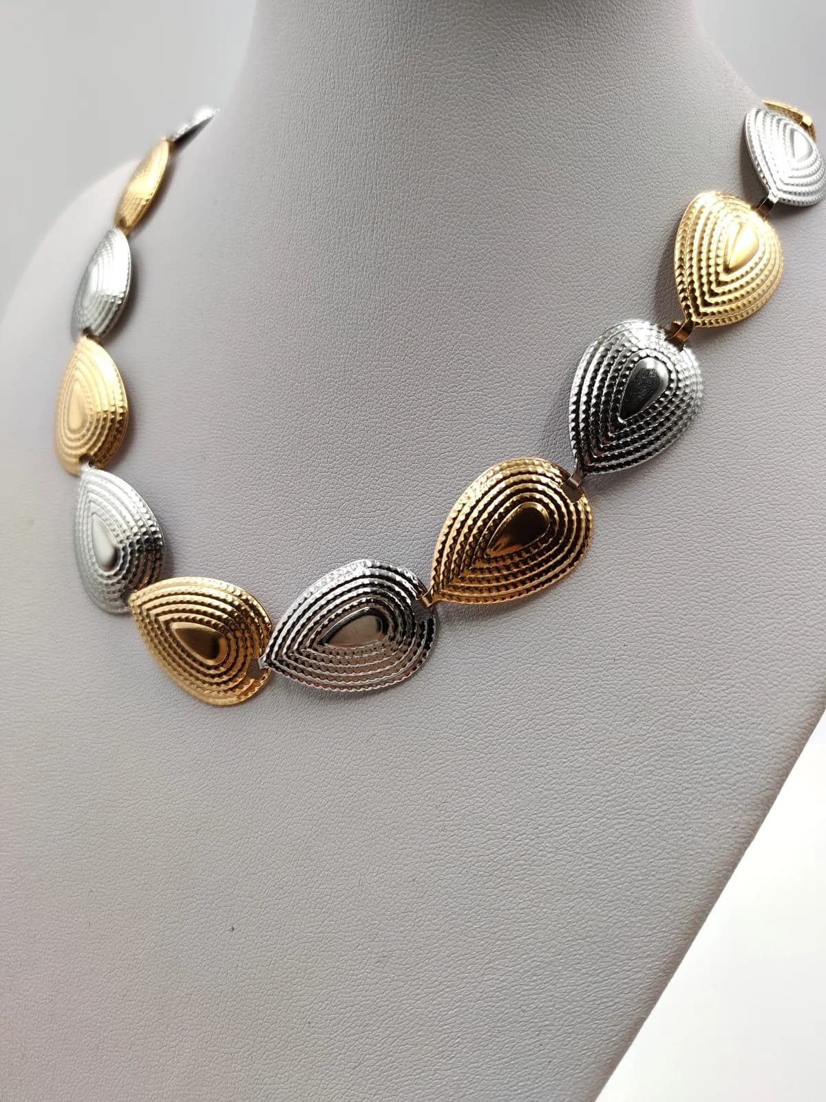 Stainless Steel Two-Tone Necklace with Embossed Drops by Magis Handmade Jewels