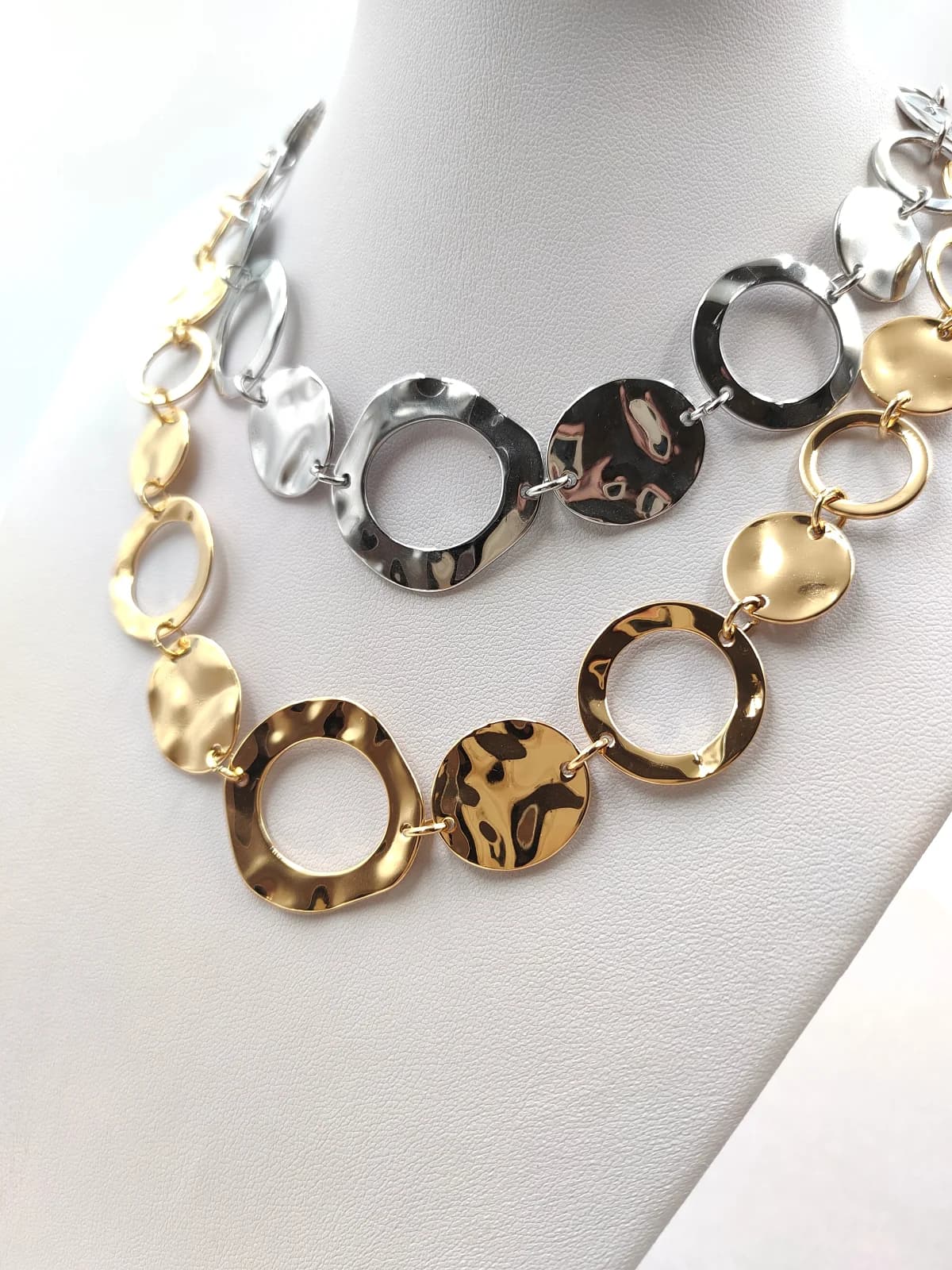 Stainless Steel Necklace with Hammered Circles by Magis Handmade Jewels