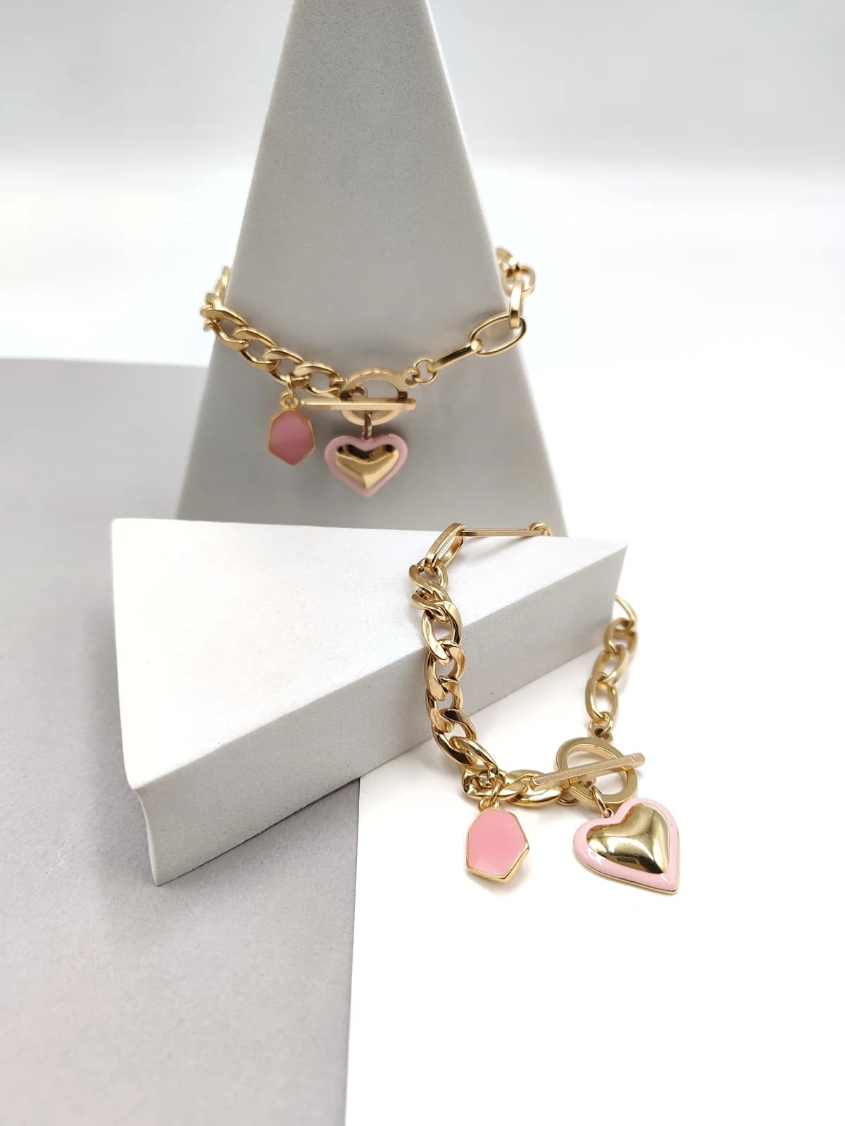 Stainless Steel Bracelet with Gold-Plated Heart and Enamel by Magis Handmade Jewels