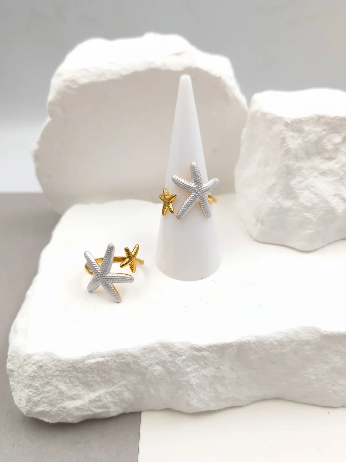Stainless Steel Ring with Embossed Starfish and Enamel by Magis Handmade Jewels