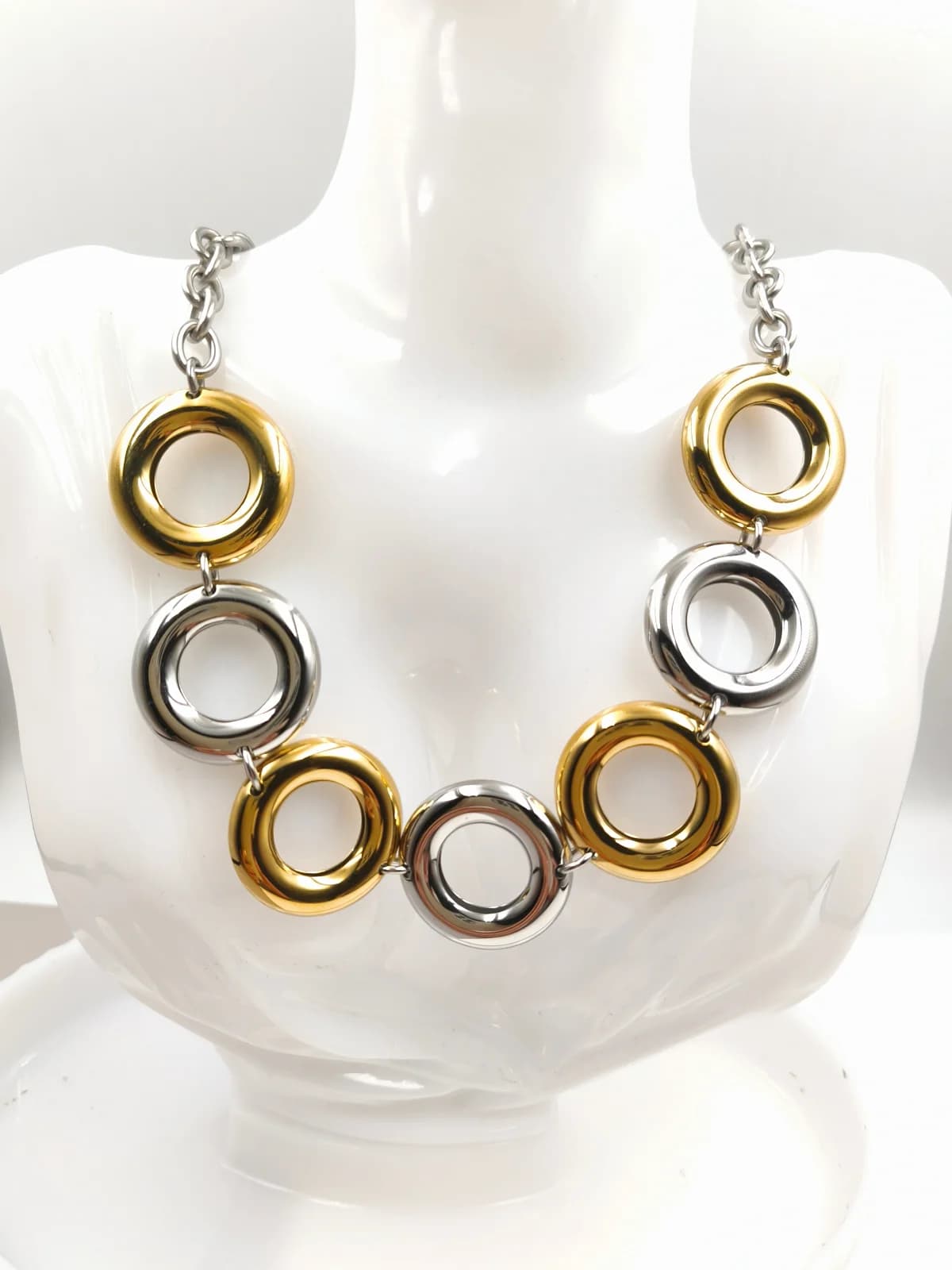 Stainless Steel Necklace with Two-Tone Circles by Magis Handmade Jewels