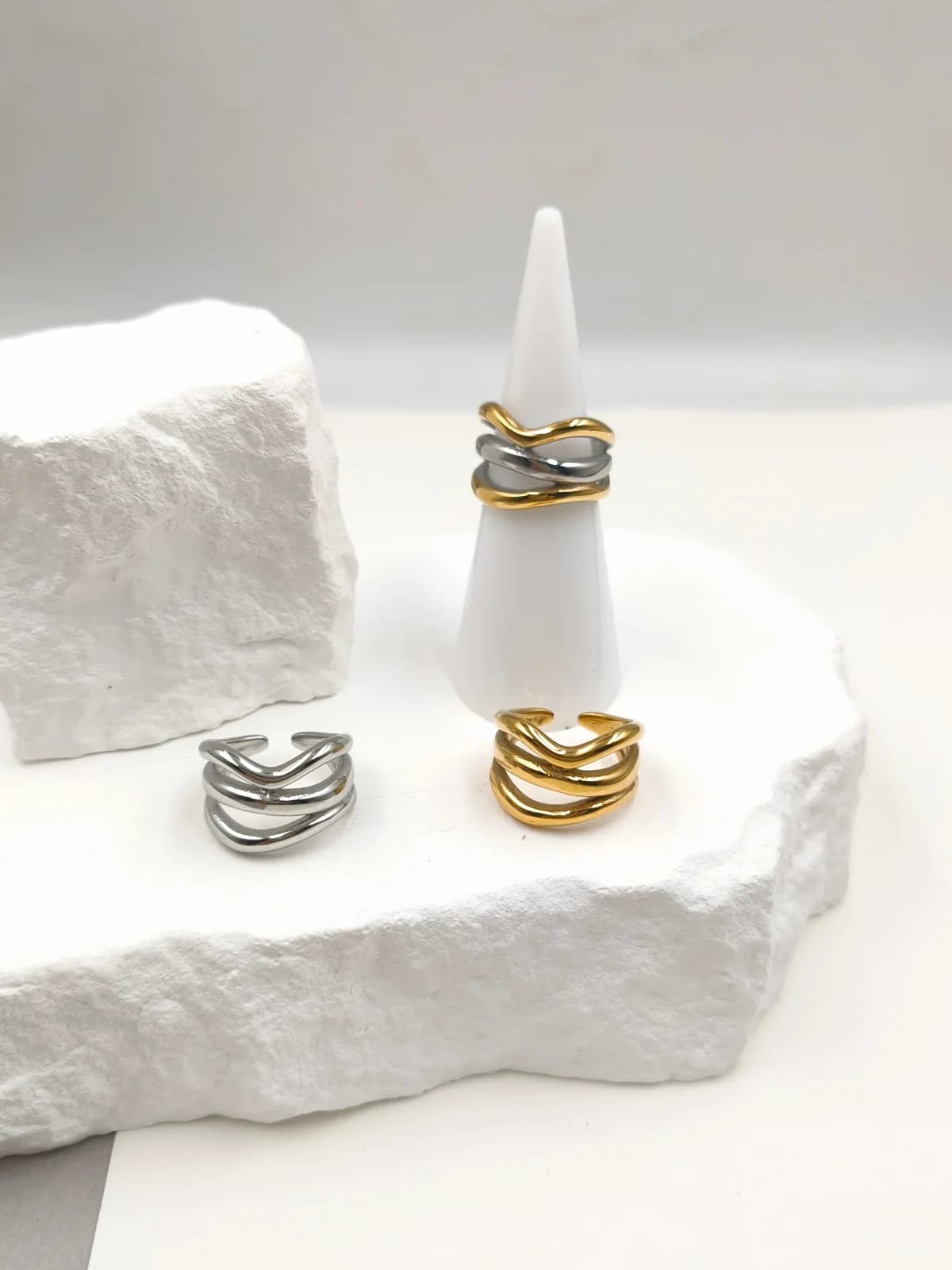 Stainless Steel Triple Signet Ring by Magis Handmade Jewels