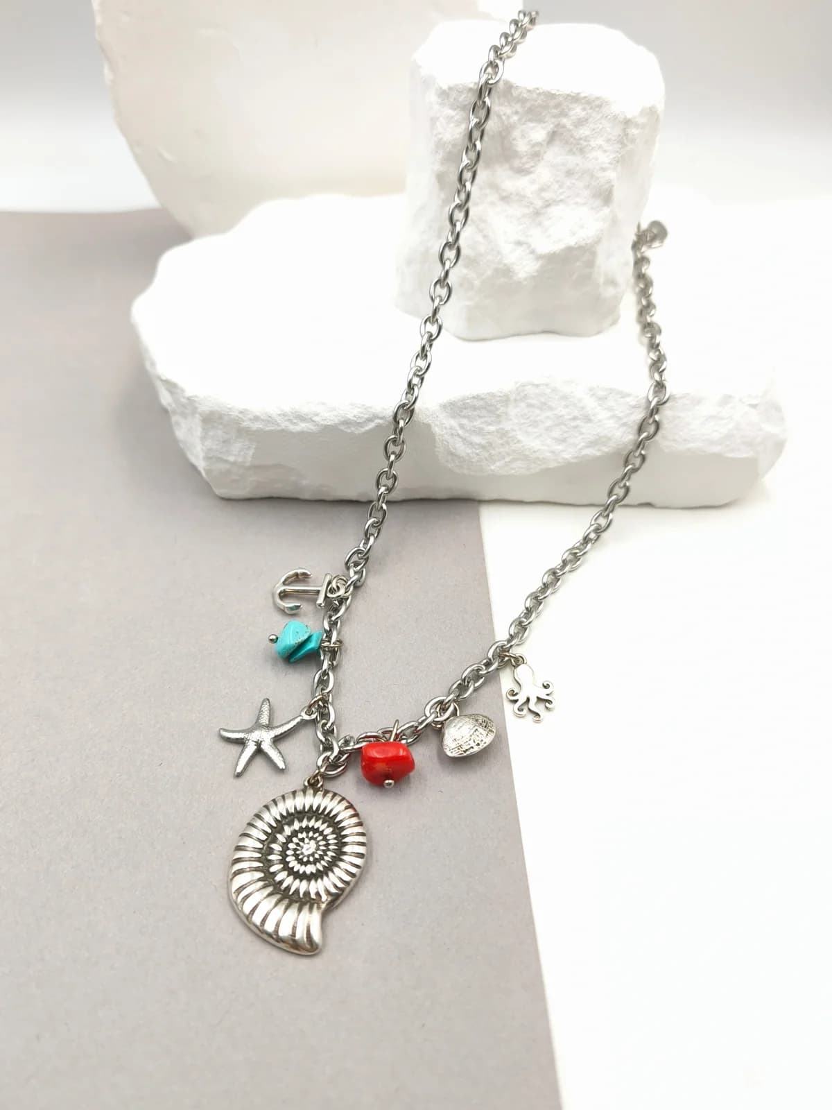 Stainless Steel Necklace with Silver-Plated Details by Magis Handmade Jewels