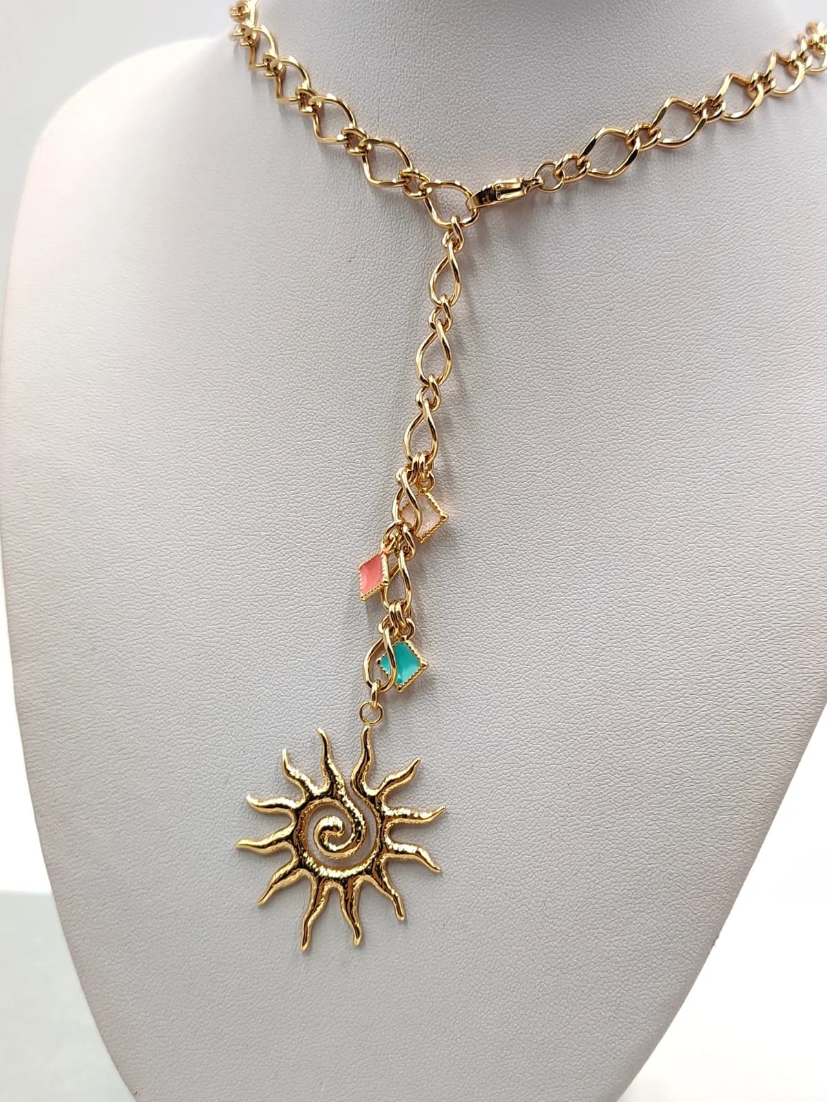 Stainless Steel Necklace with Gold-Plated Sun and Enamel by Magis Handmade Jewels