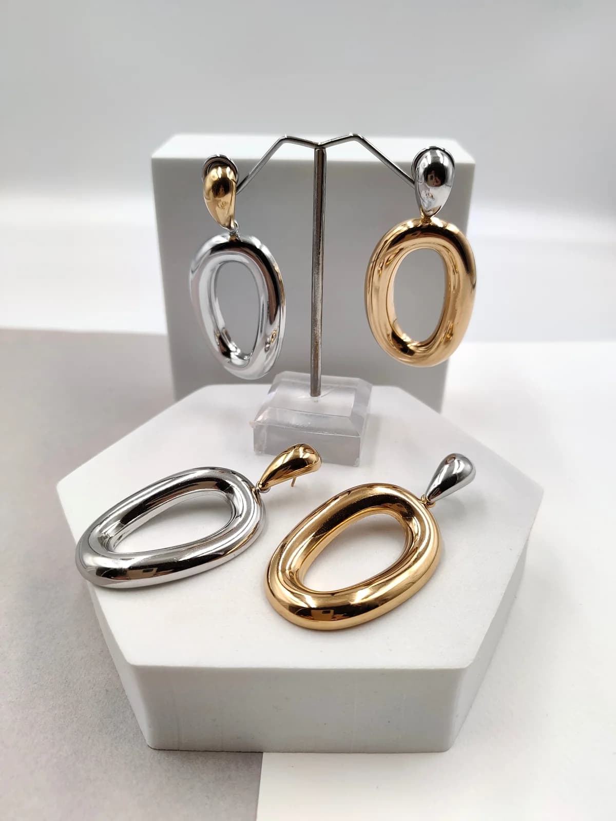 Stainless Steel Two-Tone Earrings by Magis Handmade Jewels