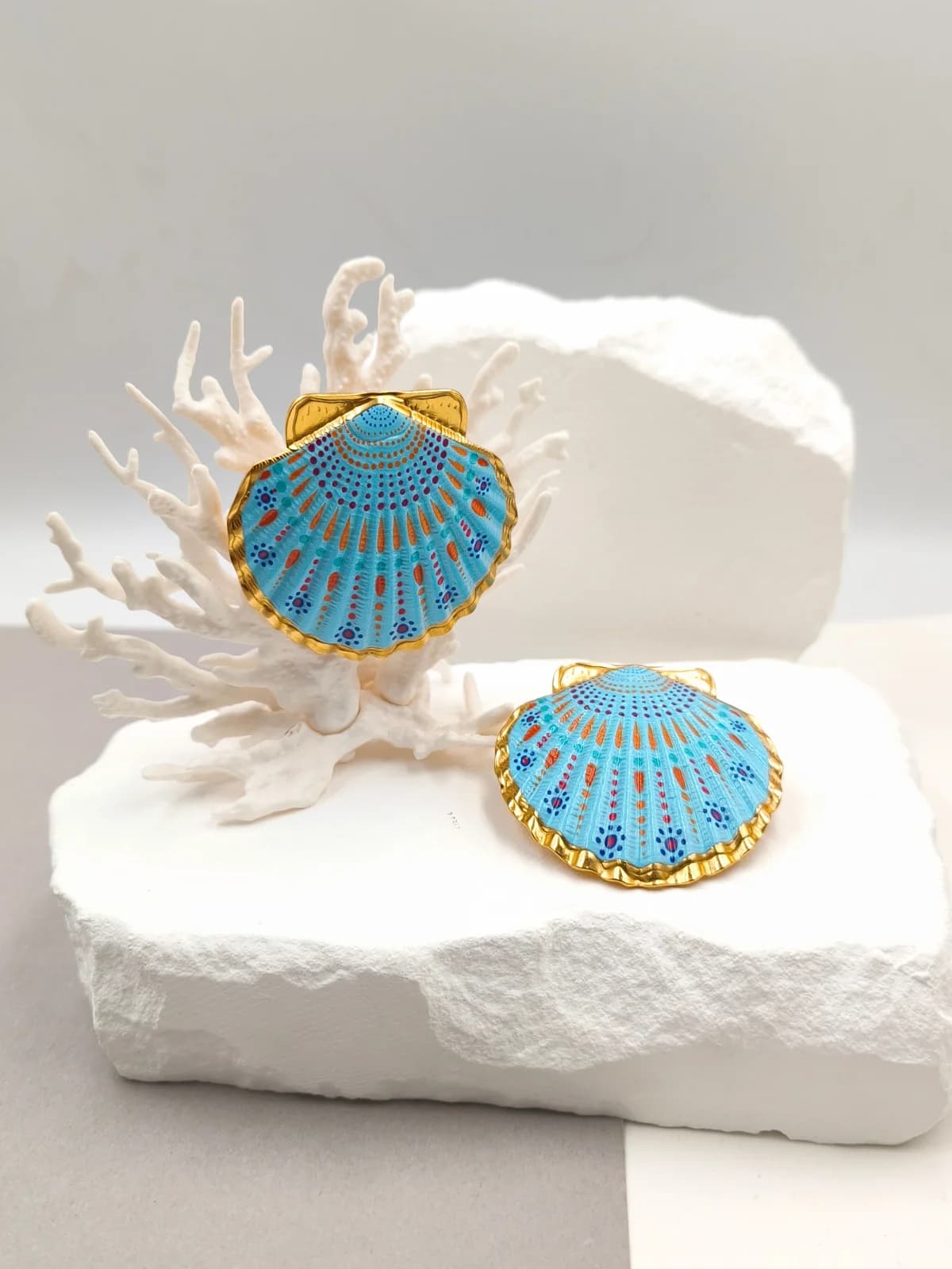 Stainless Steel Seashell Earrings with Enamel by Magis Handmade Jewels
