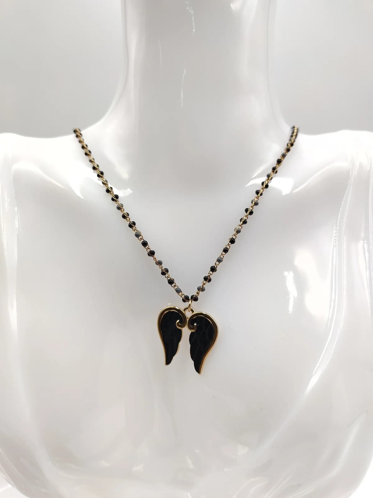 Stainless Steel Necklace with Small Crystals and Feather Design by Magis Handmade Jewels