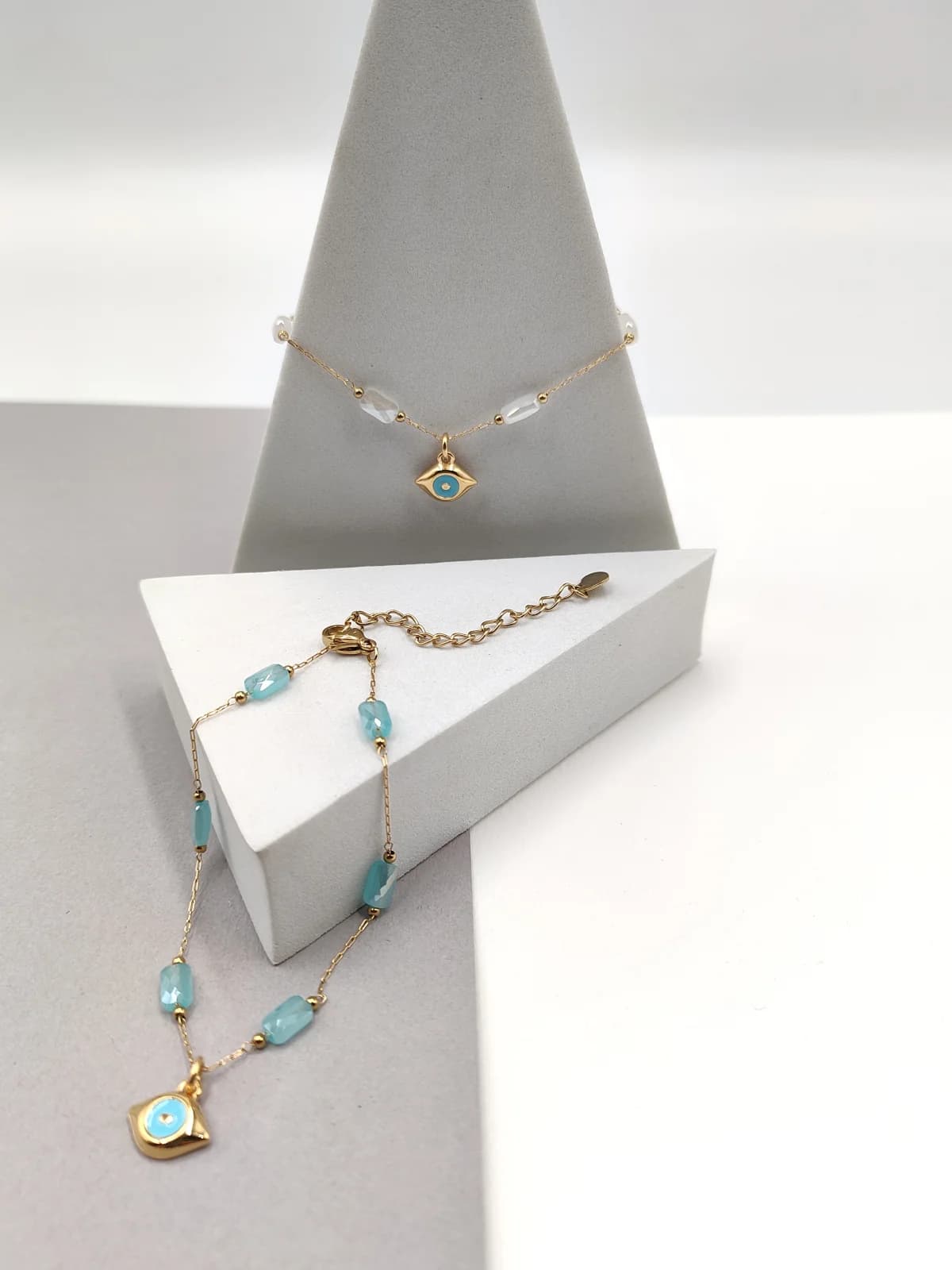 Stainless Steel Bracelet with Crystals and Gold-Plated Enamel Evil Eye by Magis Handmade Jewels
