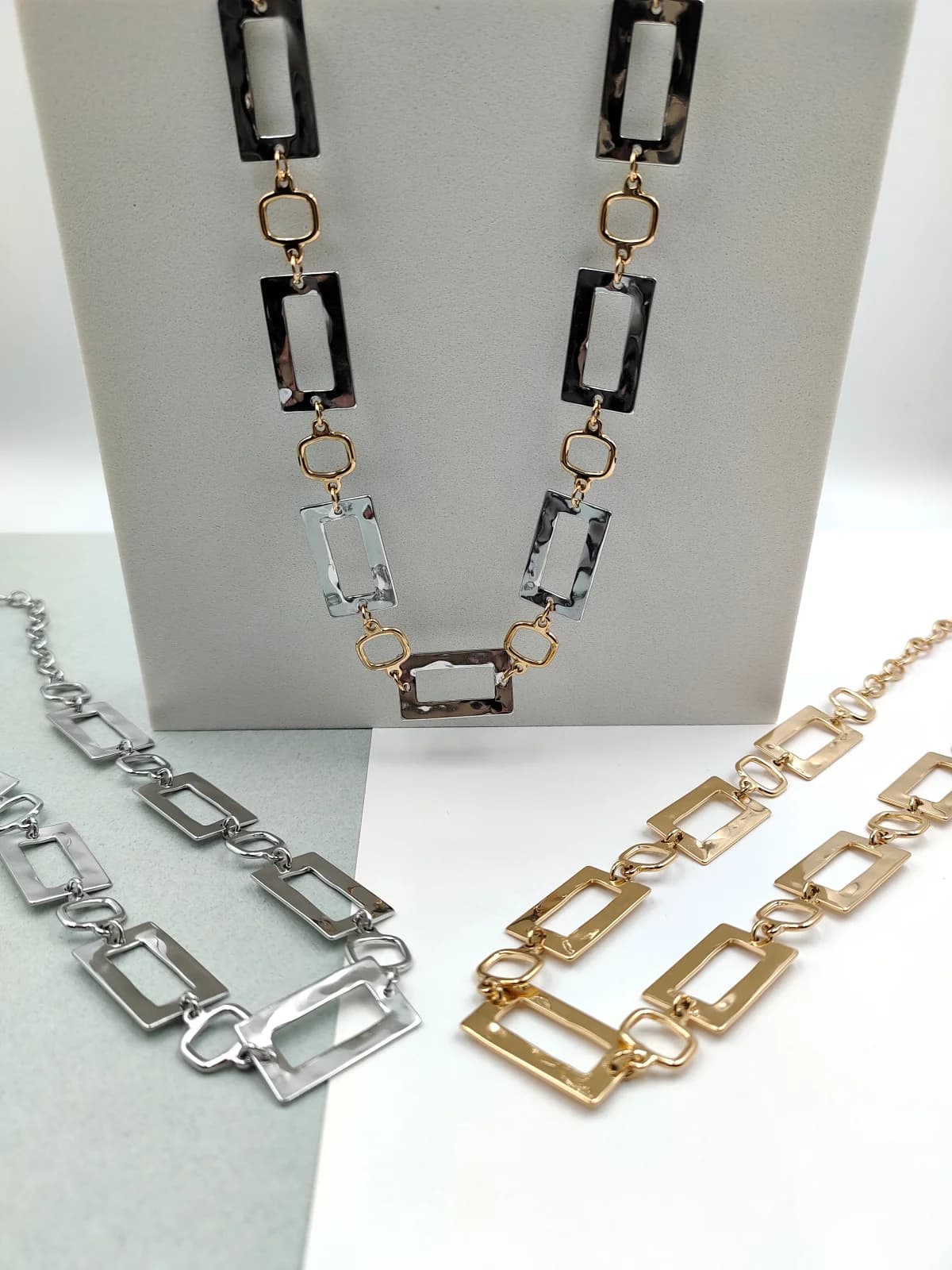 Stainless Steel Necklace with Hammered Rectangles by Magis Handmade Jewels