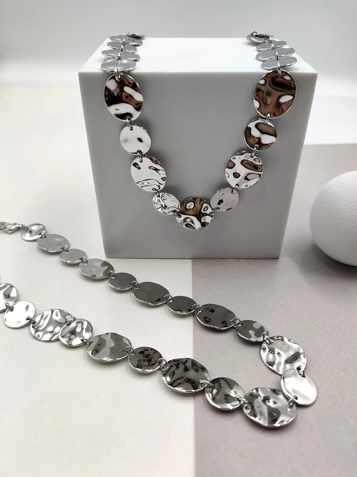 Stainless Steel Necklace with Hammered Circles by Magis Handmade Jewels