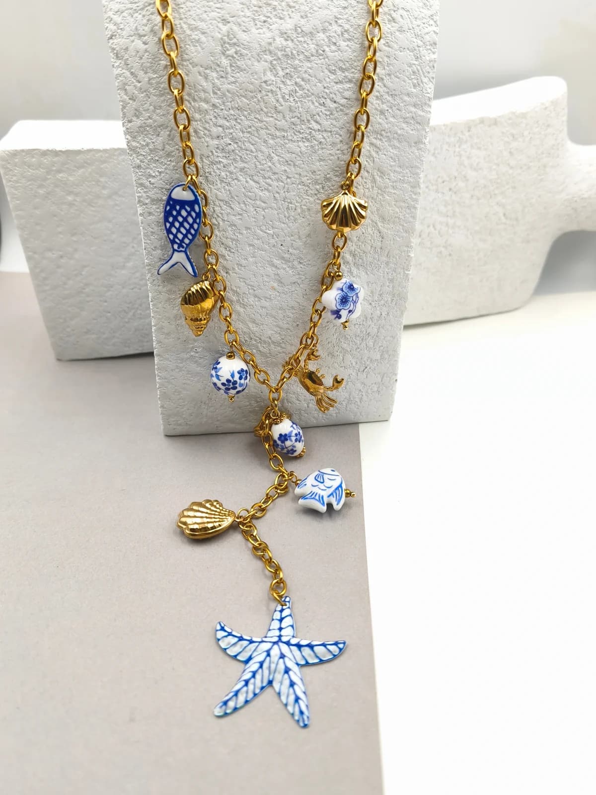 Stainless Steel Lariat Necklace with Ceramic Details by Magis Handmade Jewels