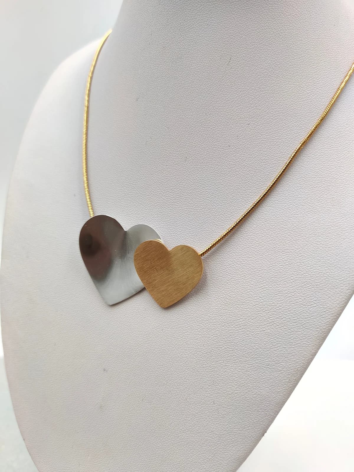 Stainless Steel Necklace with Two-Tone Hearts by Magis Handmade Jewels