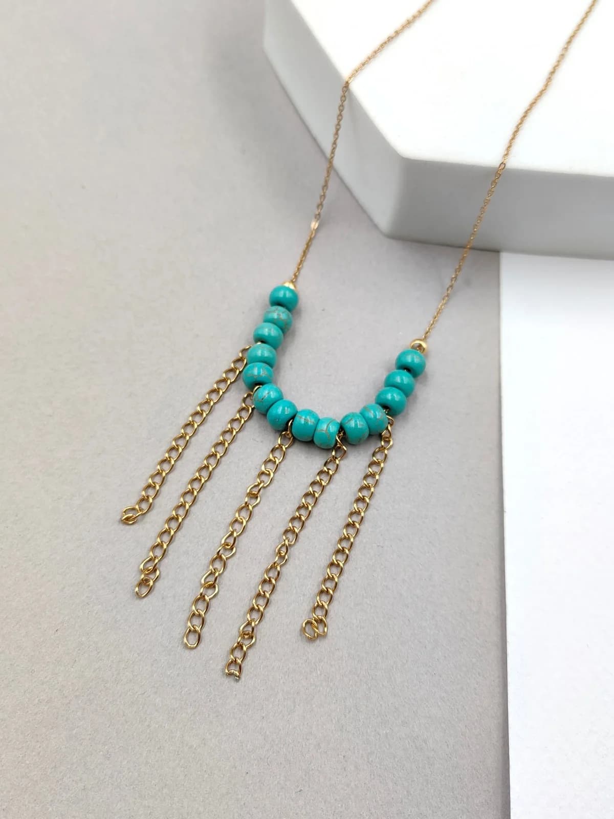 Stainless Steel Necklace with Howlite Beads and Chains by Magis Handmade Jewels