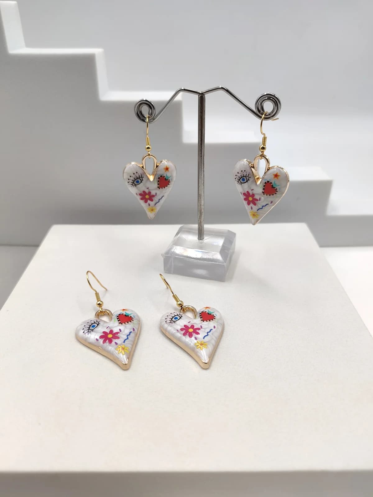 Earrings with Gold-Plated Hearts and Enamel by Magis Handmade Jewels