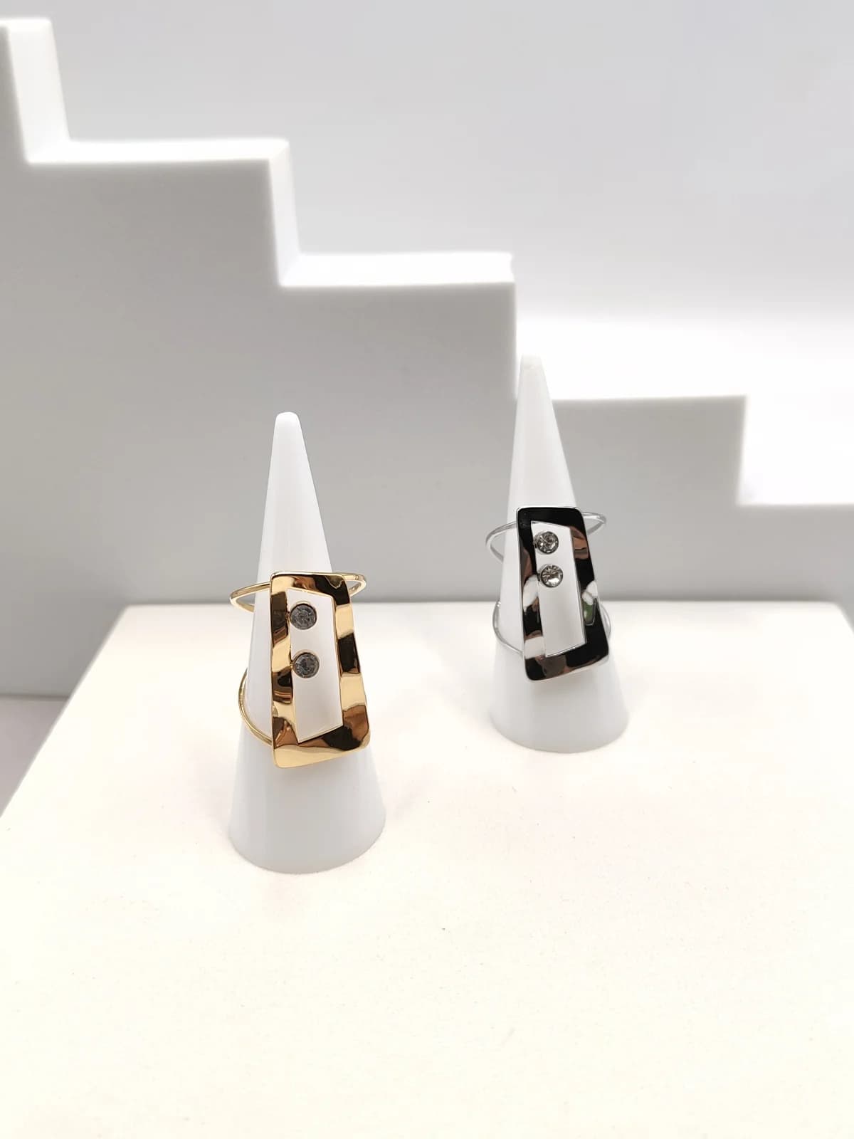 Stainless Steel Rectangle Ring with Crystals by Magis Handmade Jewels